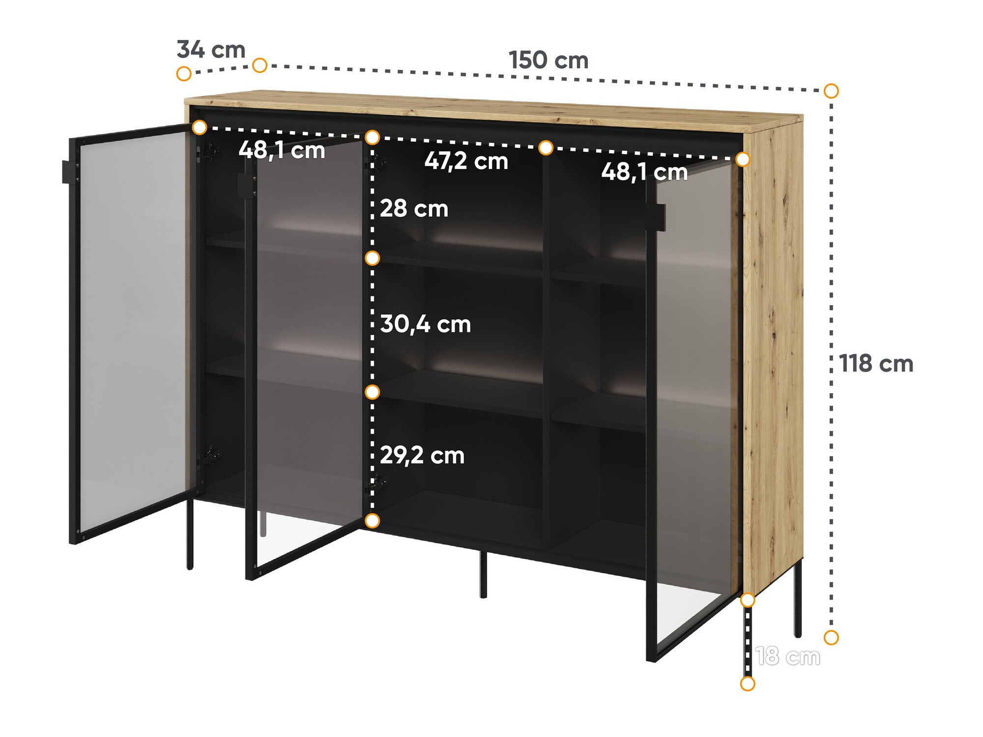 Skapis Fernolu 108 (Artisan ozols + Melns)