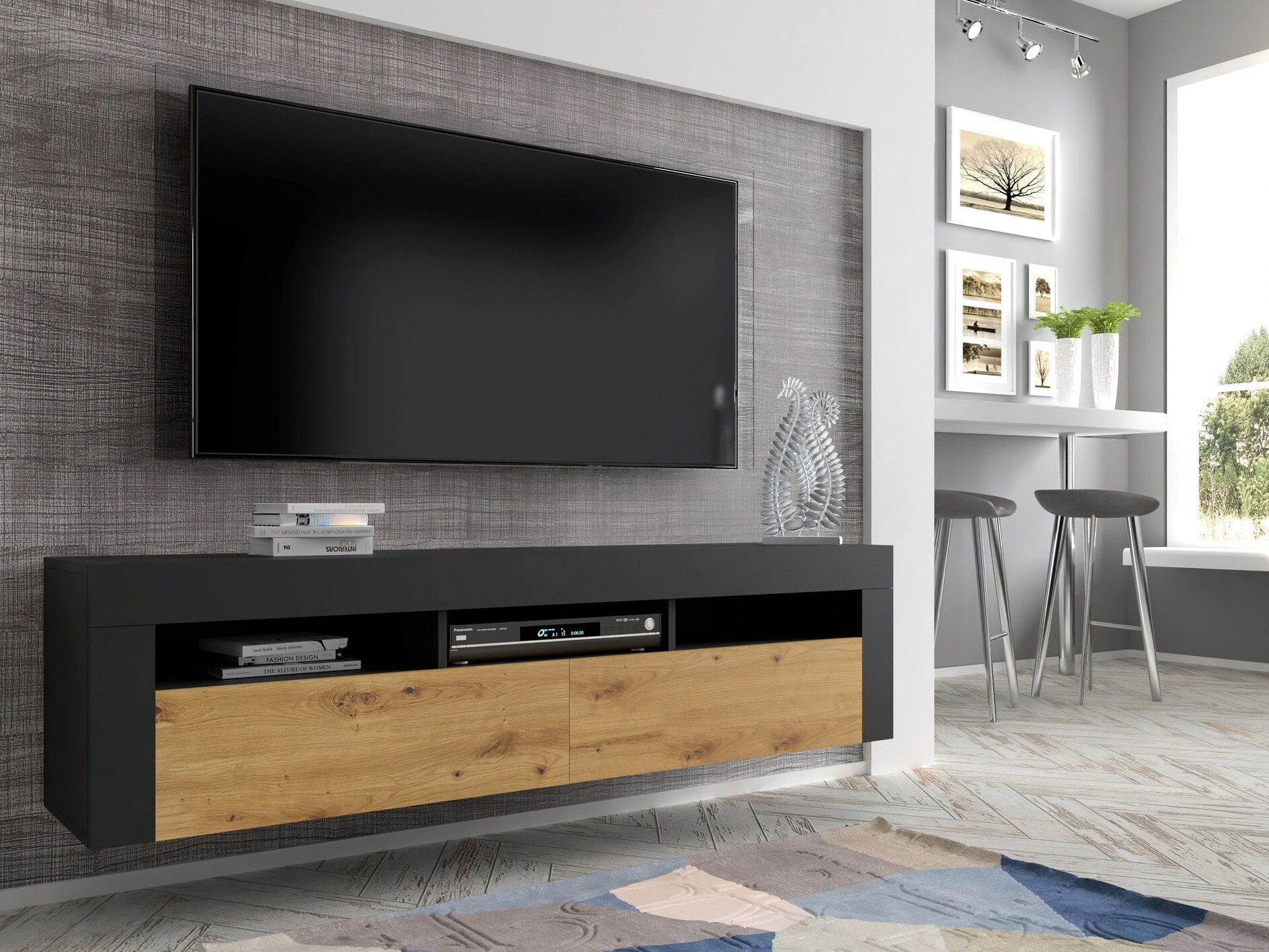 TV galds Buffalo 149 (Melns + Artisan ozols)