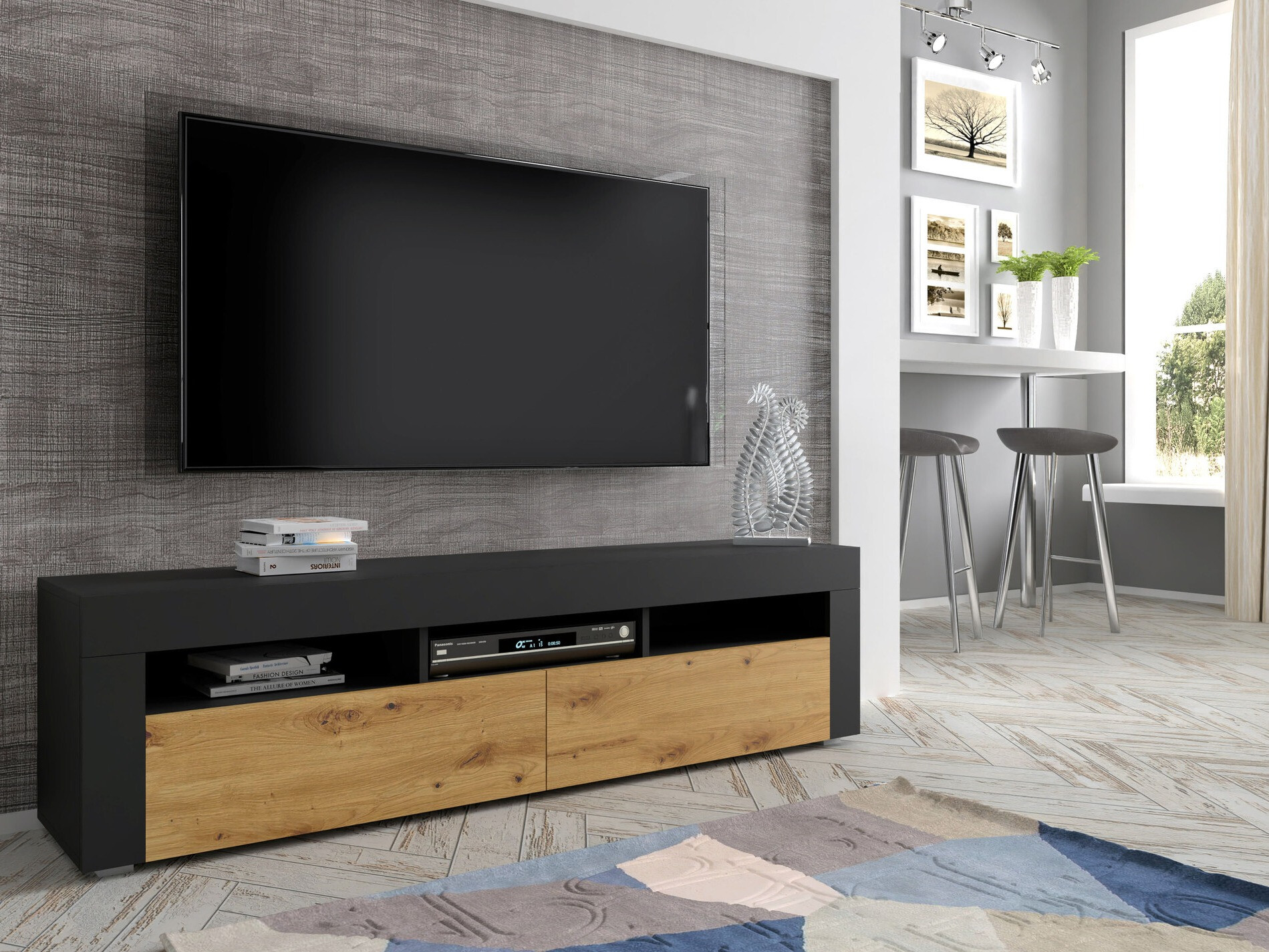 TV galds Buffalo 149 (Melns + Artisan ozols)