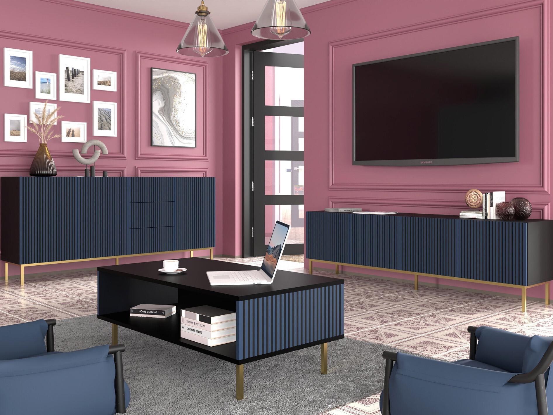 Журнальный столик Talsalu 103 (Темно-синий + Чёрный)