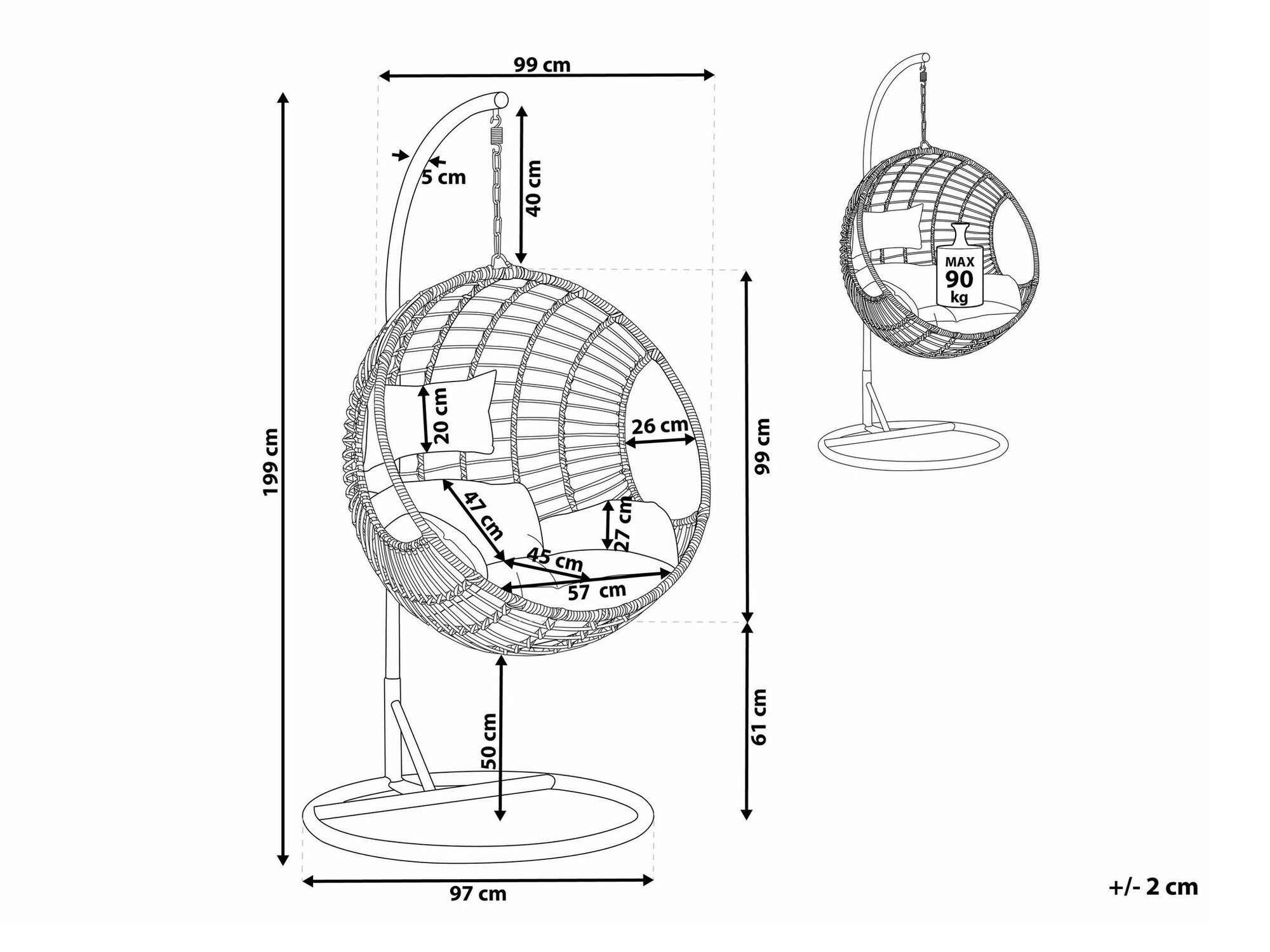 Piekaramais krēsls Berwyn 1876 (Gaiši brūns)