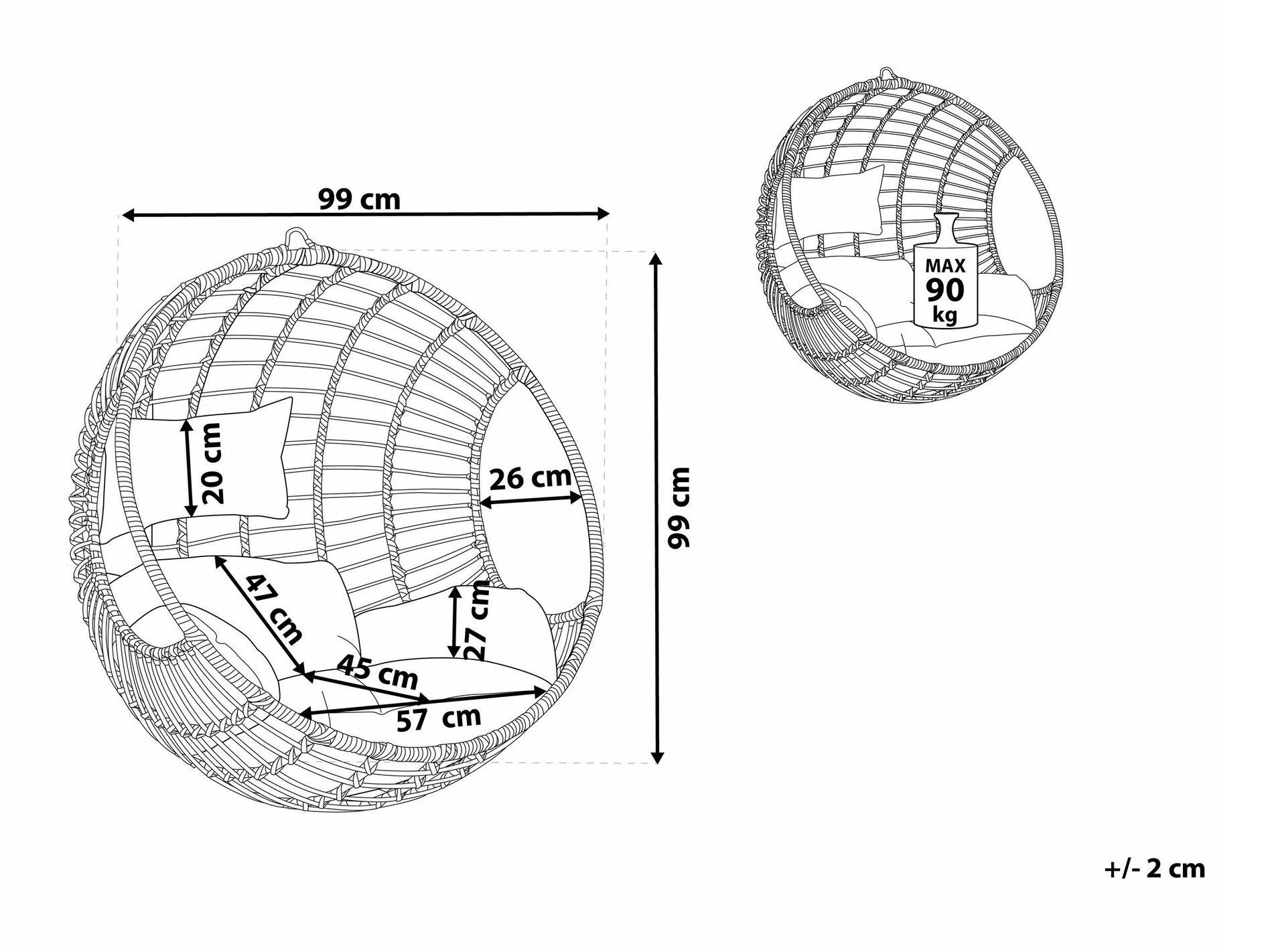 Piekaramais krēsls Berwyn 1879 (Gaiši brūns)