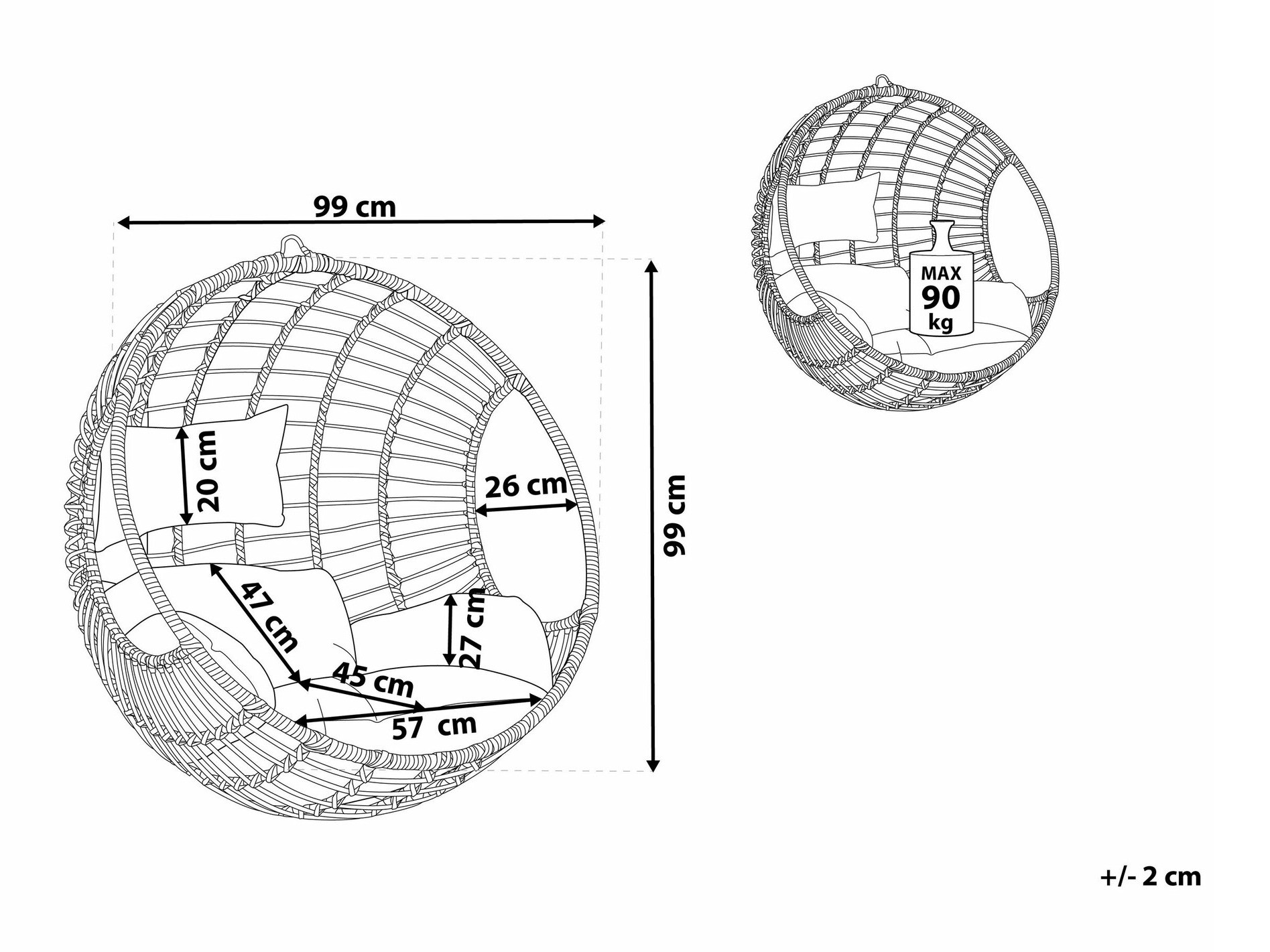 Piekaramais krēsls Berwyn 1879 (Pelēks)