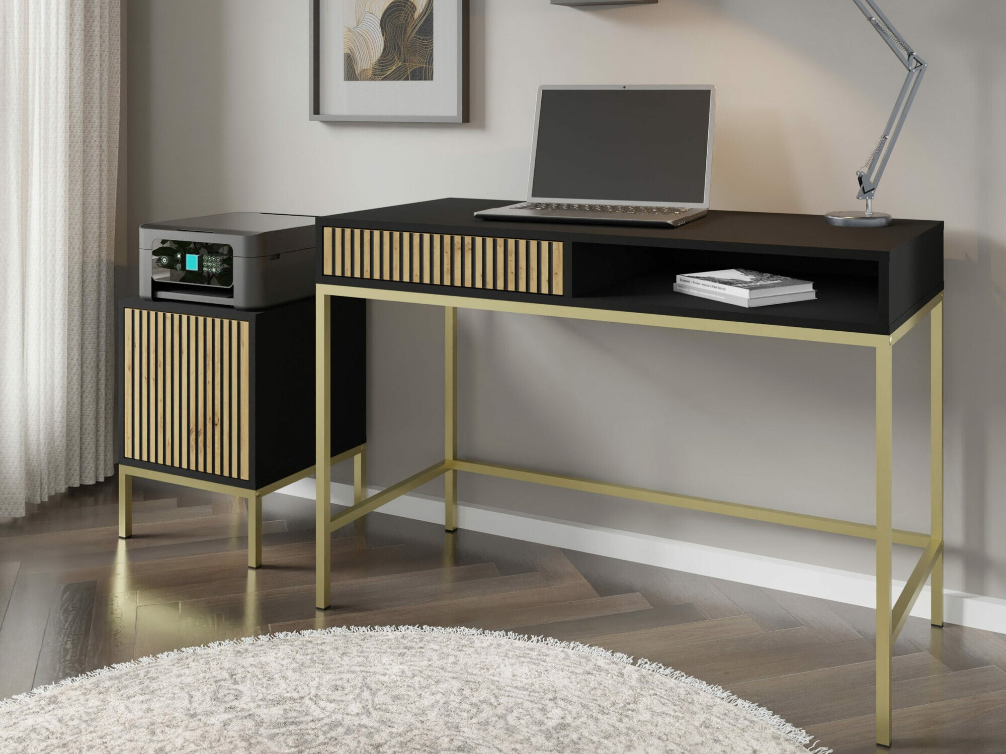 Письменный cтол Talsalu 104 (Чёрный + Artisan дуб)