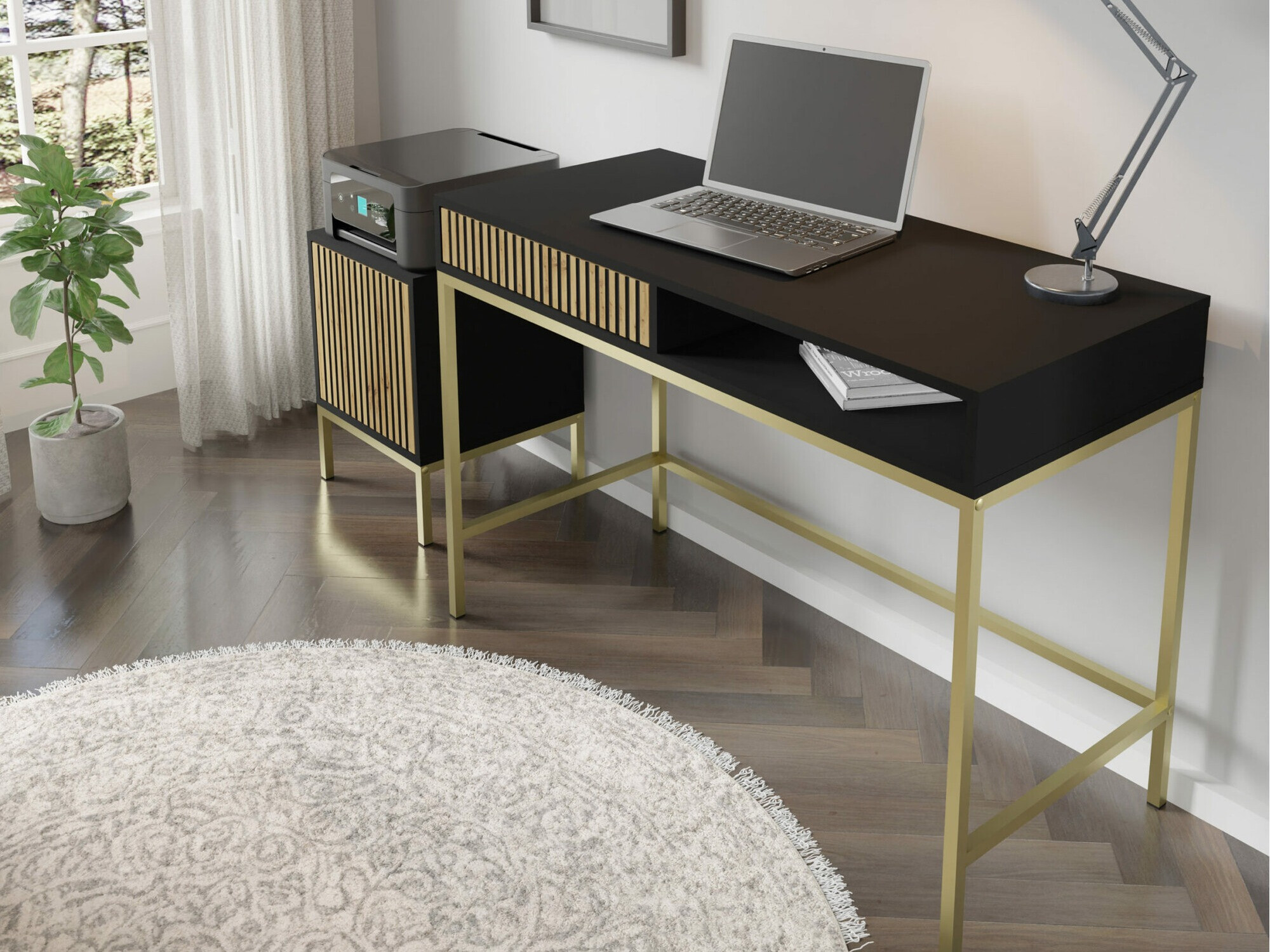 Письменный cтол Talsalu 104 (Чёрный + Artisan дуб)