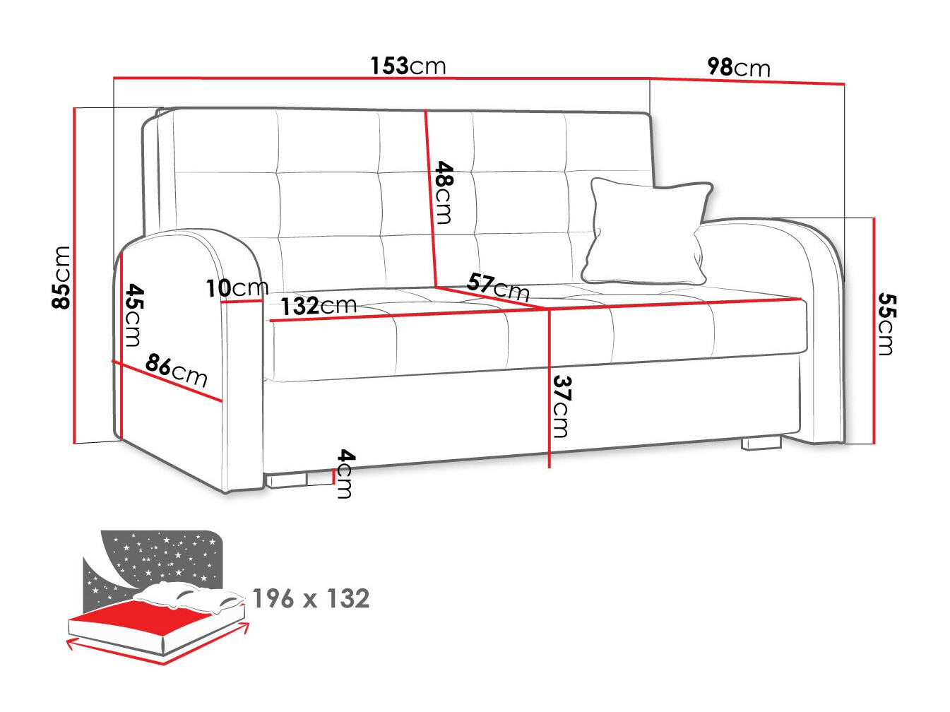 Dīvāns gulta Columbus 116 (Aragon 80)