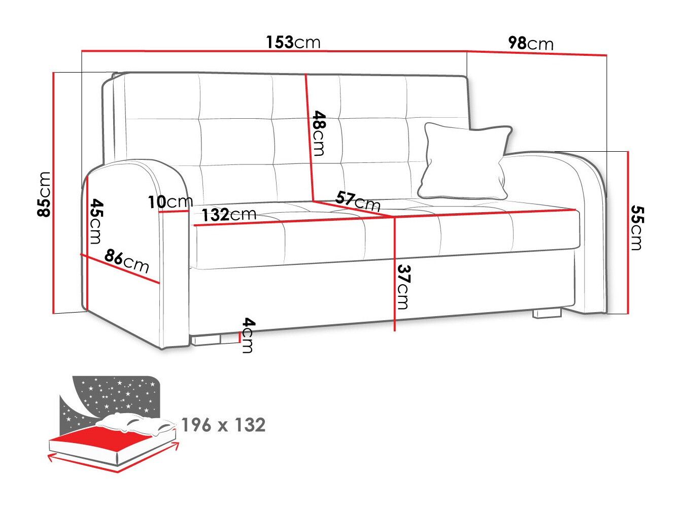 Dīvāns gulta Columbus 116 (Aragon 90)