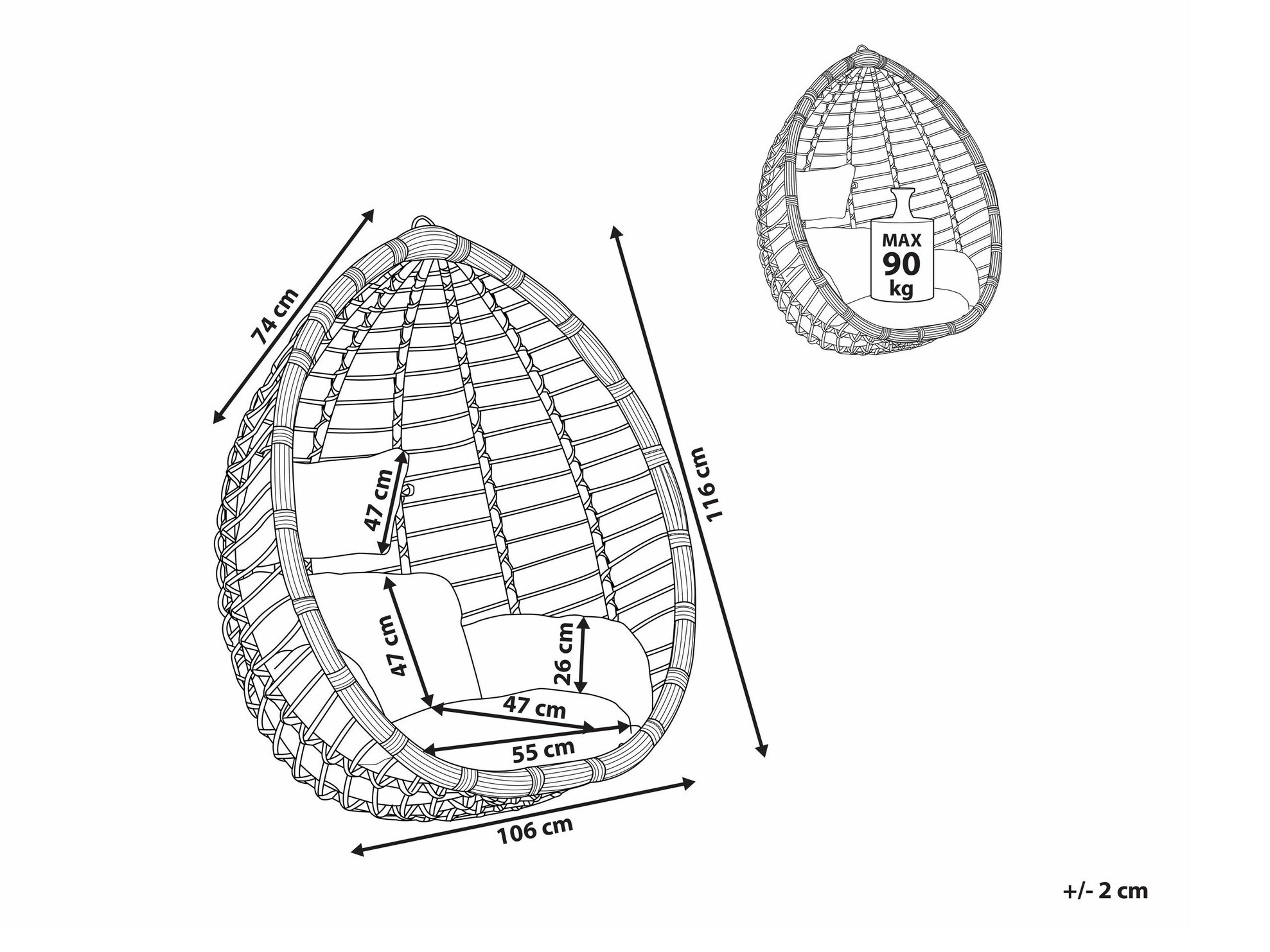 Piekaramais krēsls Berwyn 1913 (Pelēks)