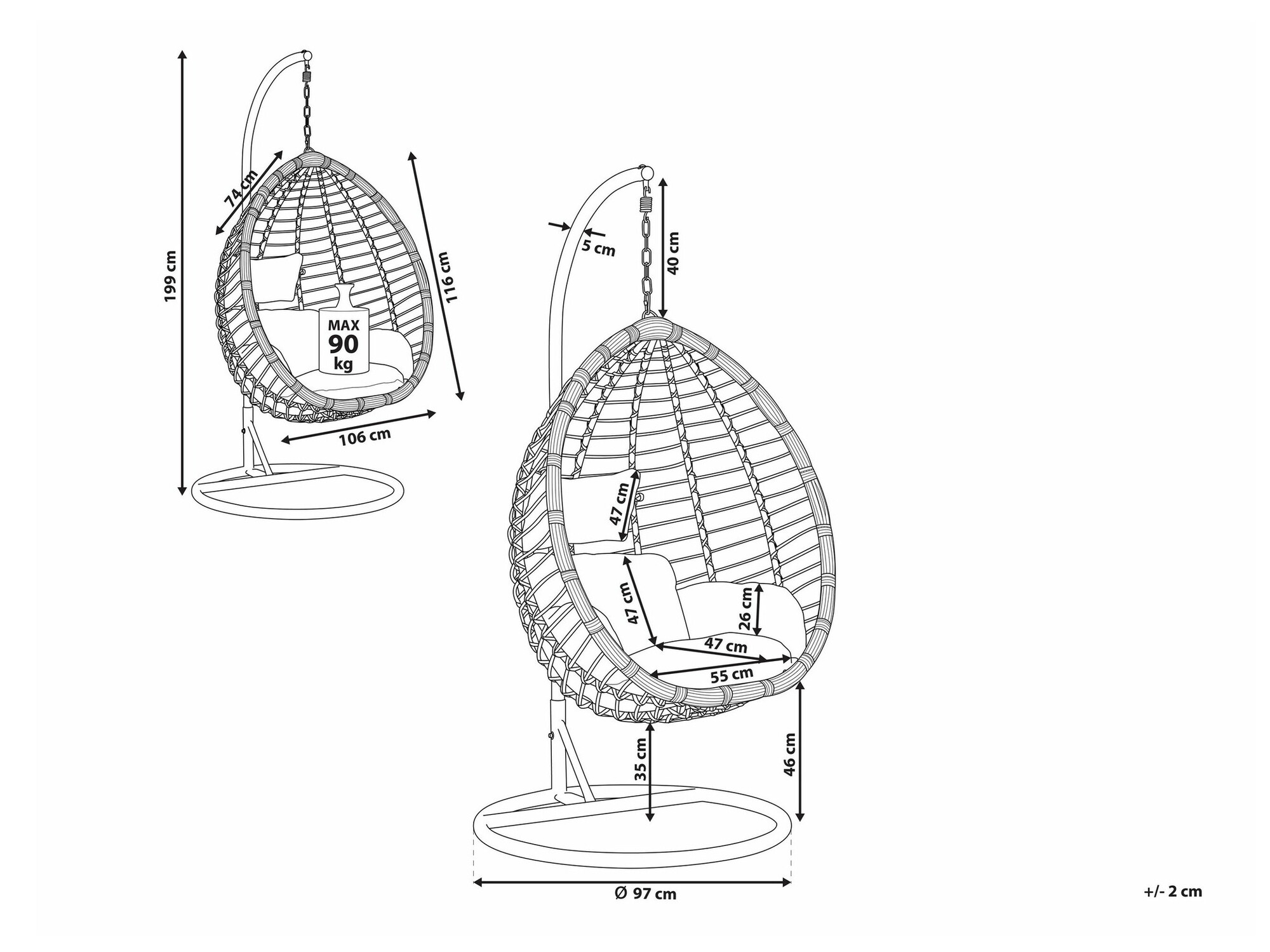 Подвесной стул Berwyn 1910 (Серый)