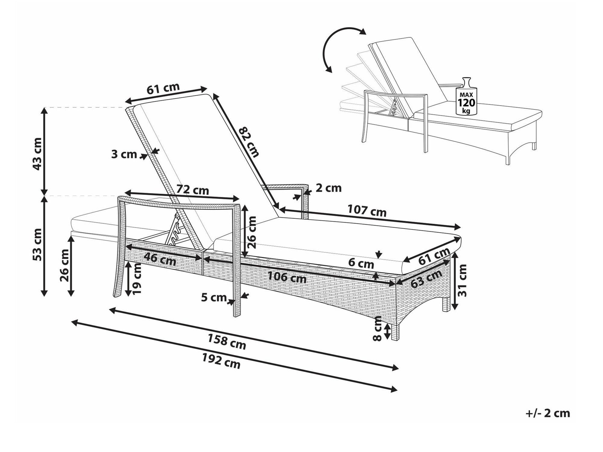 Sauļošanās krēsls Berwyn 1911 (Balts)