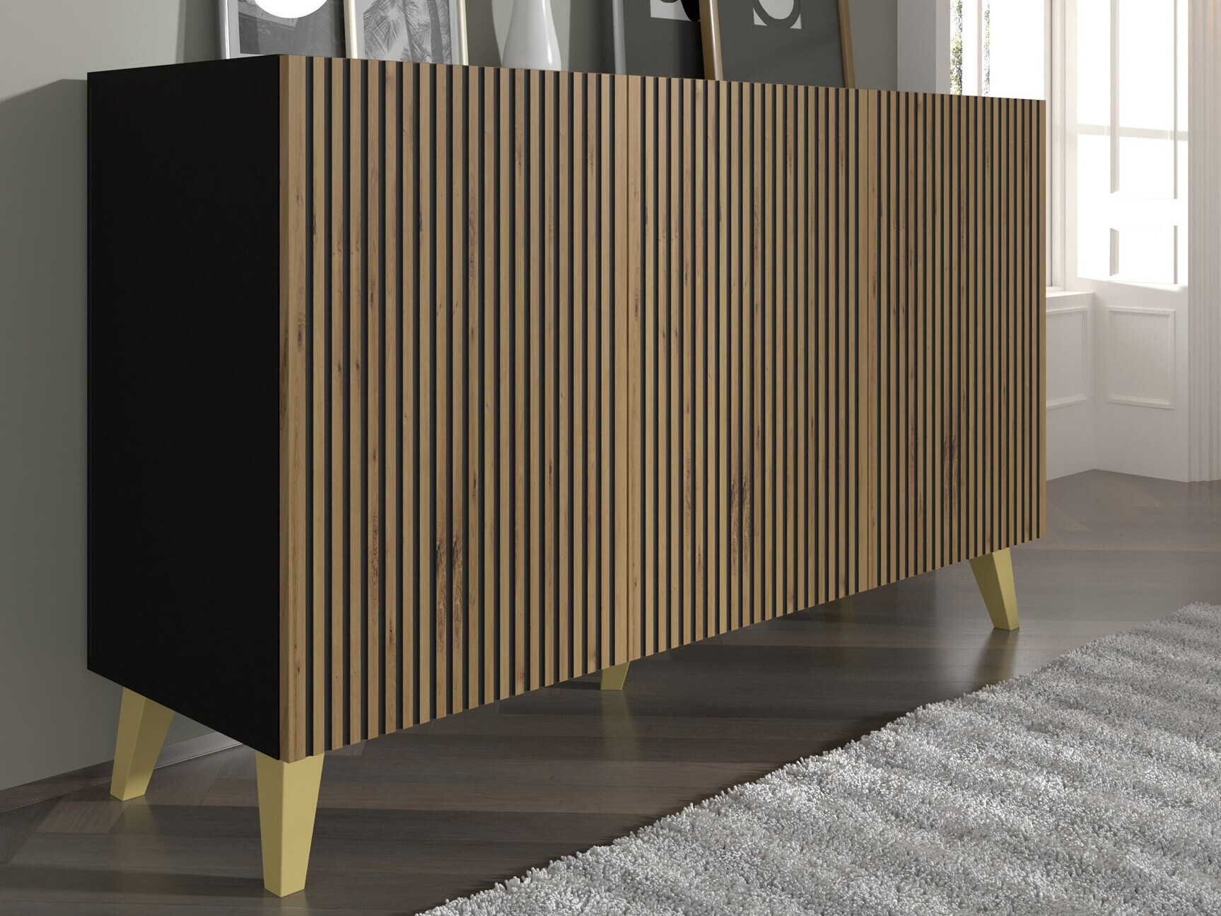 Skapis Buffalo 157 (Melns + Artisan ozols)