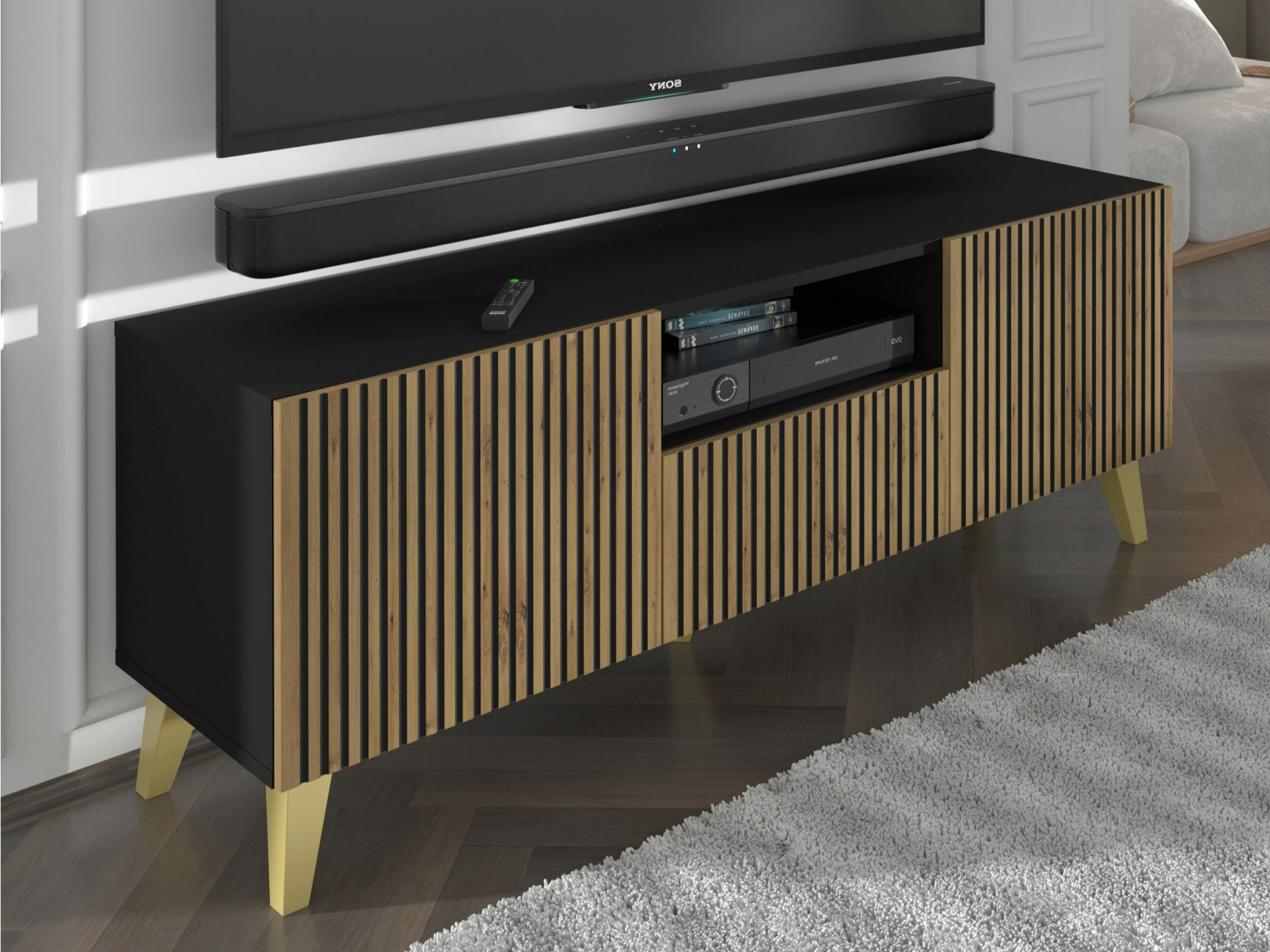 TV galds Buffalo 156 (Melns + Artisan ozols)