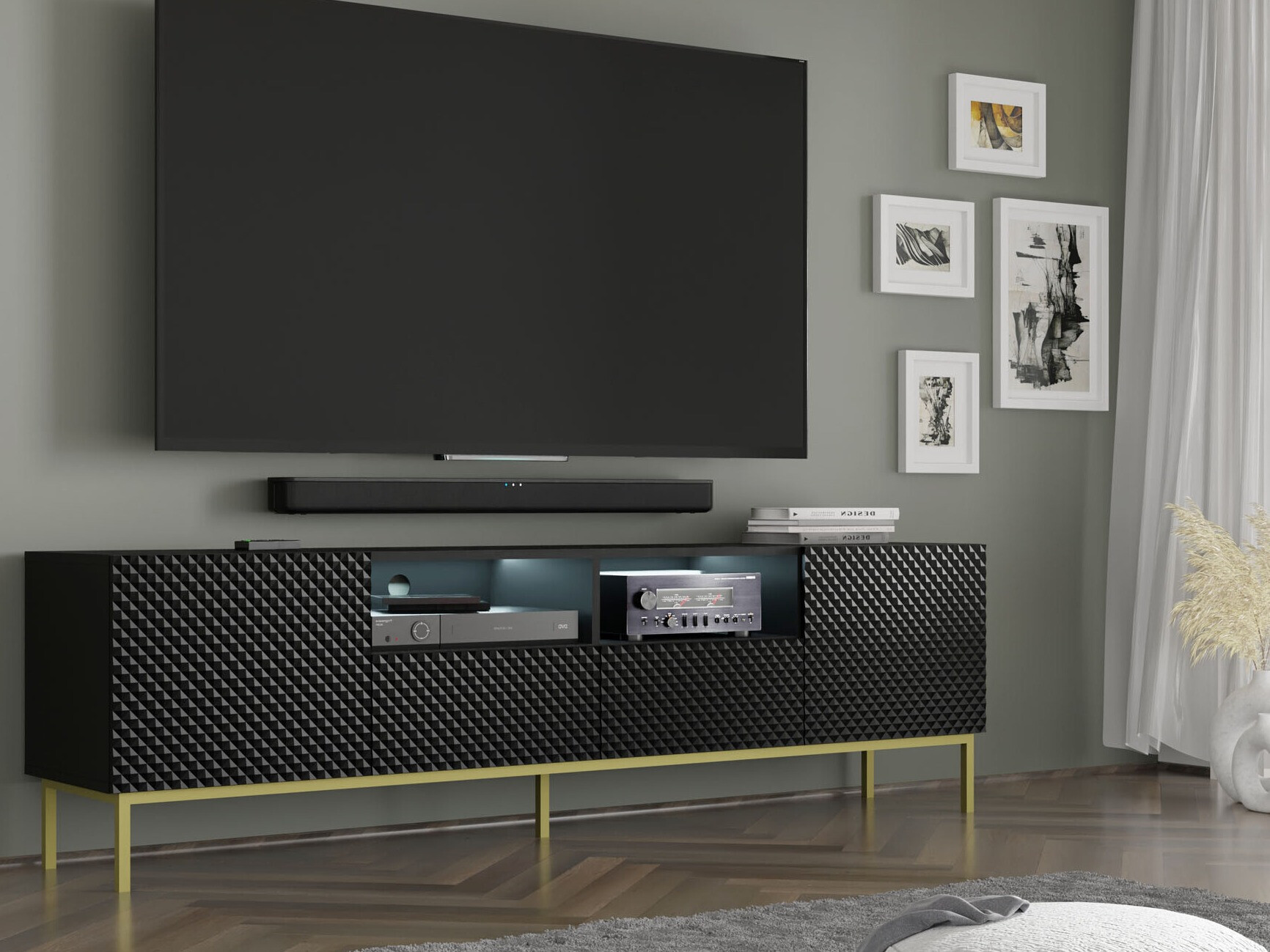 TV galds Buffalo 158 (Melns + Glancēts melns)