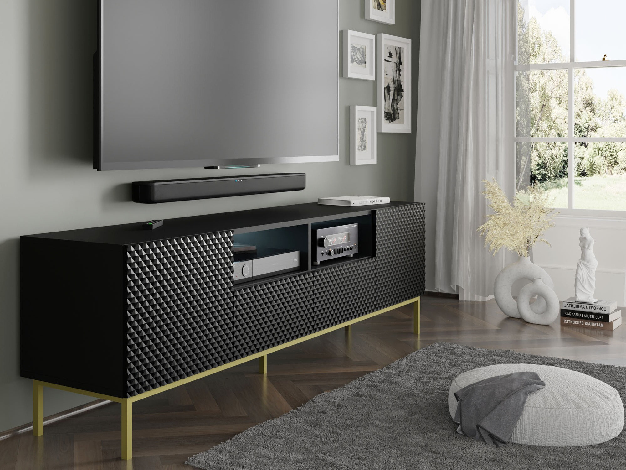 TV galds Buffalo 158 (Melns + Glancēts melns)