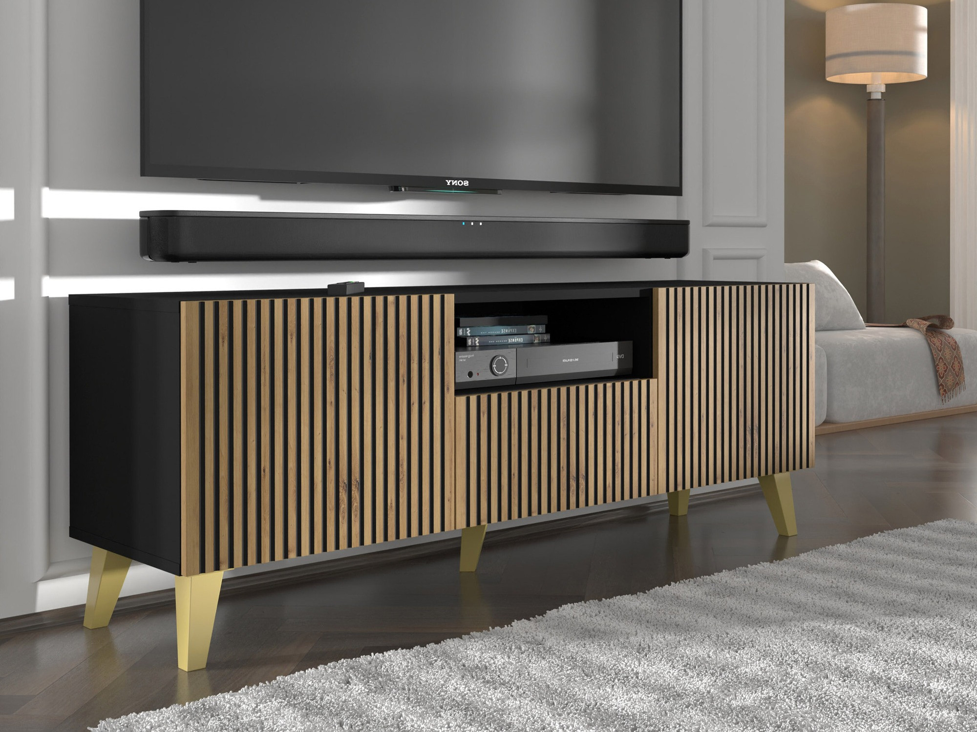 ТВ тумба Buffalo 156 (Чёрный + Artisan дуб)