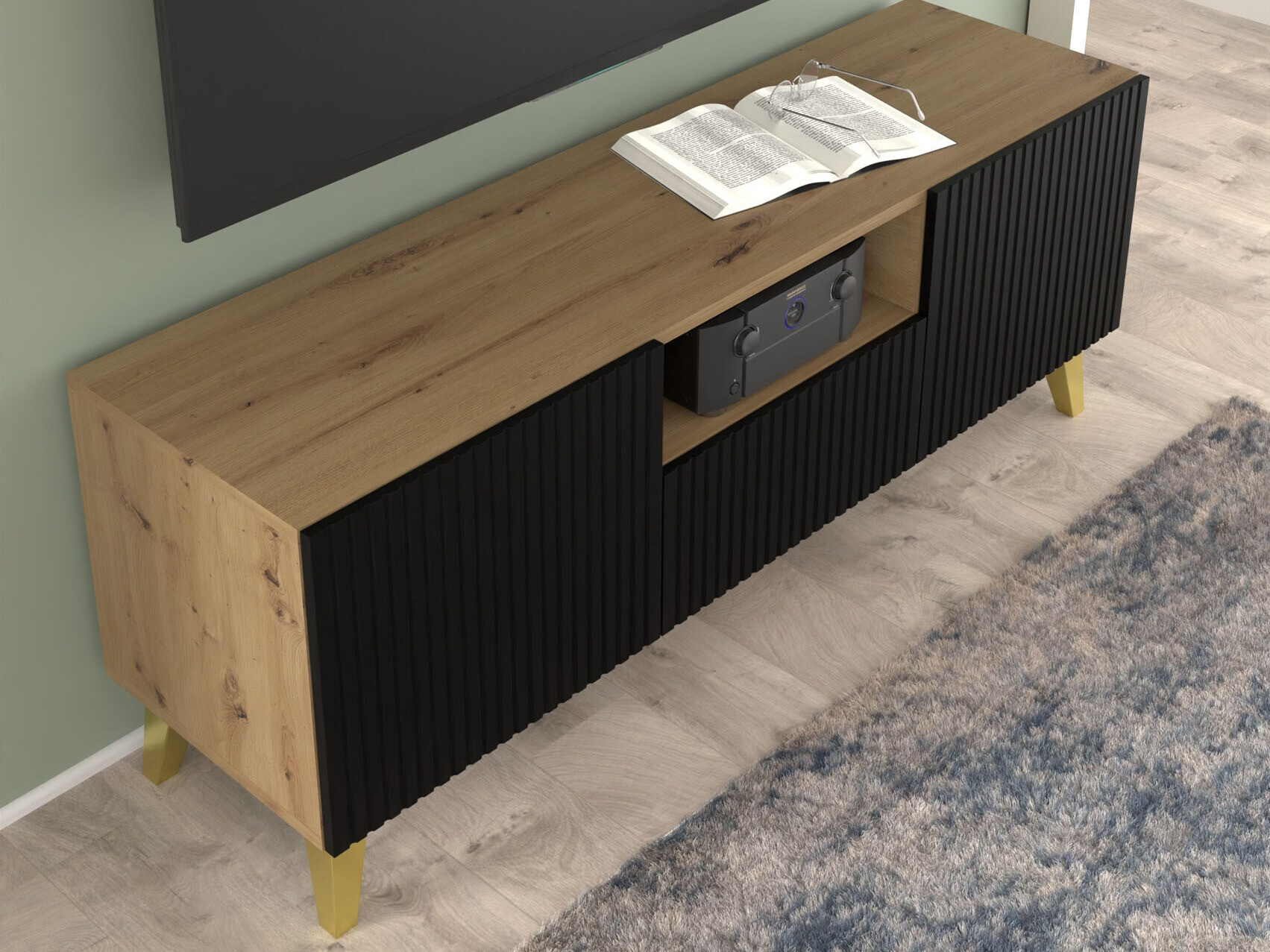 ТВ тумба Etdela 100 (Artisan дуб + Чёрный)