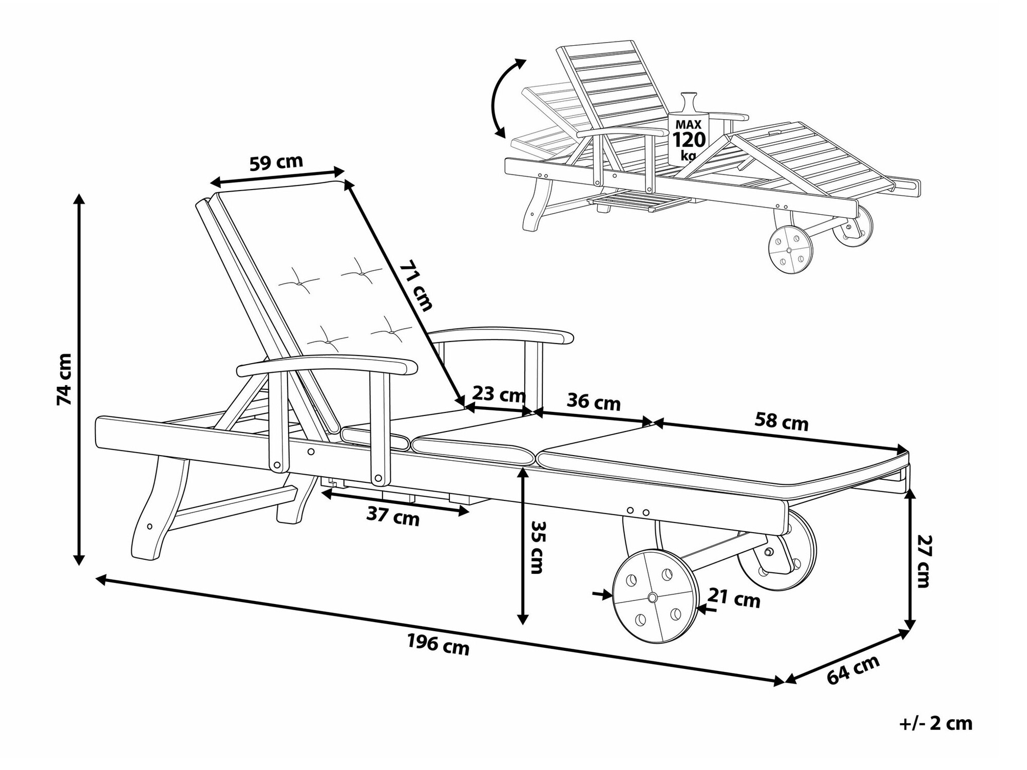 Sauļošanās krēsls Berwyn 1916 (Zils + Bēšs)