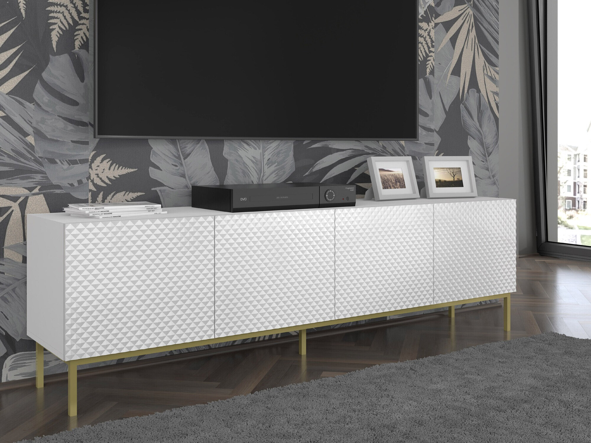 TV galds Odelomu 100 (Balts + Glancēts balts)