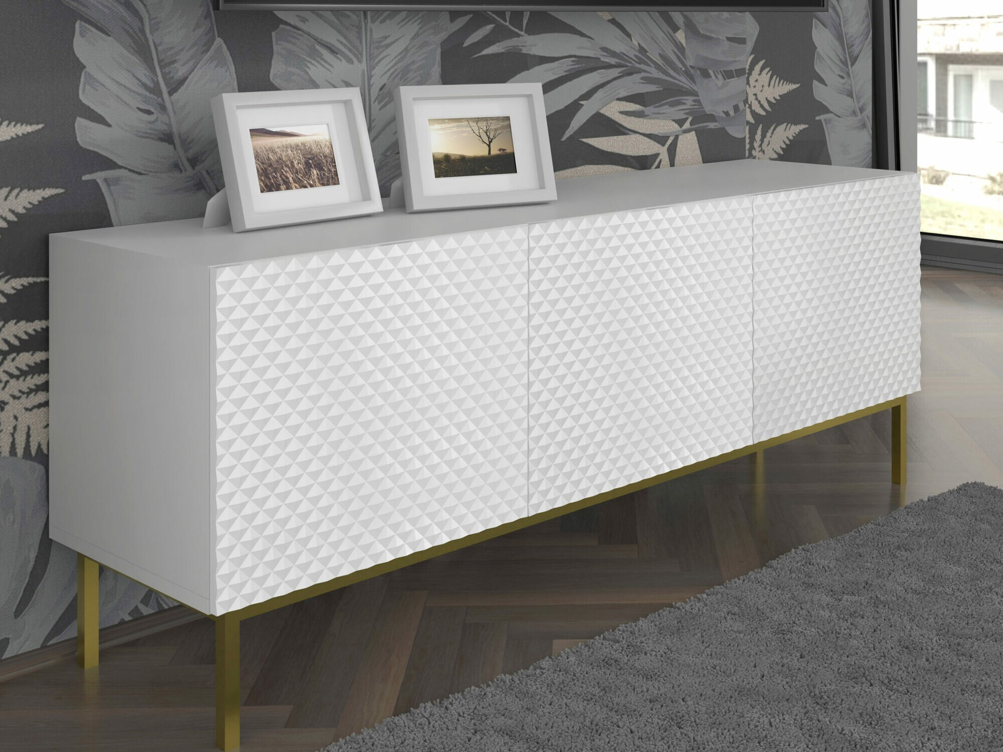 TV galds Odelomu 101 (Balts + Glancēts balts)