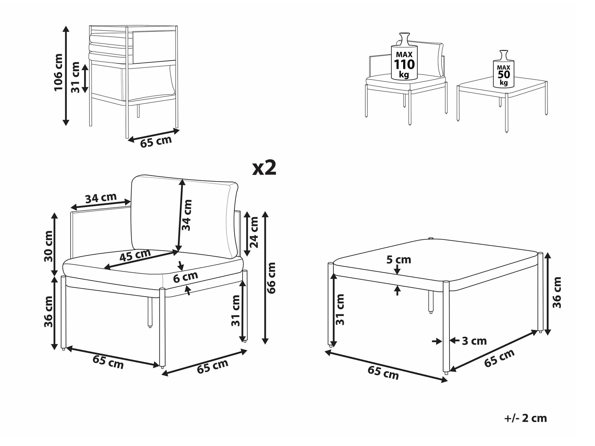 Dārza mēbeļu komplekts Berwyn 1946 (Pelēks)