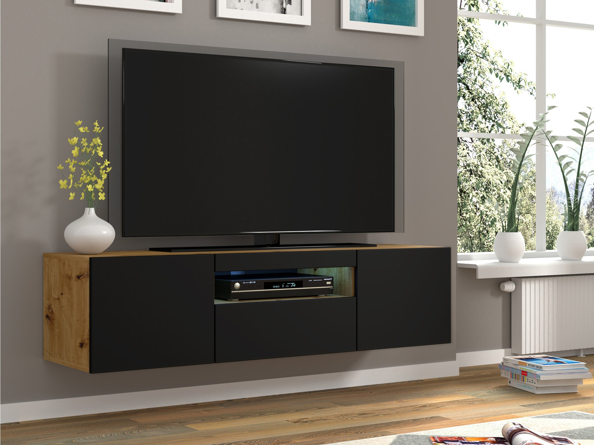 TV galds Morteo 103 (Artisan ozols + Melns)