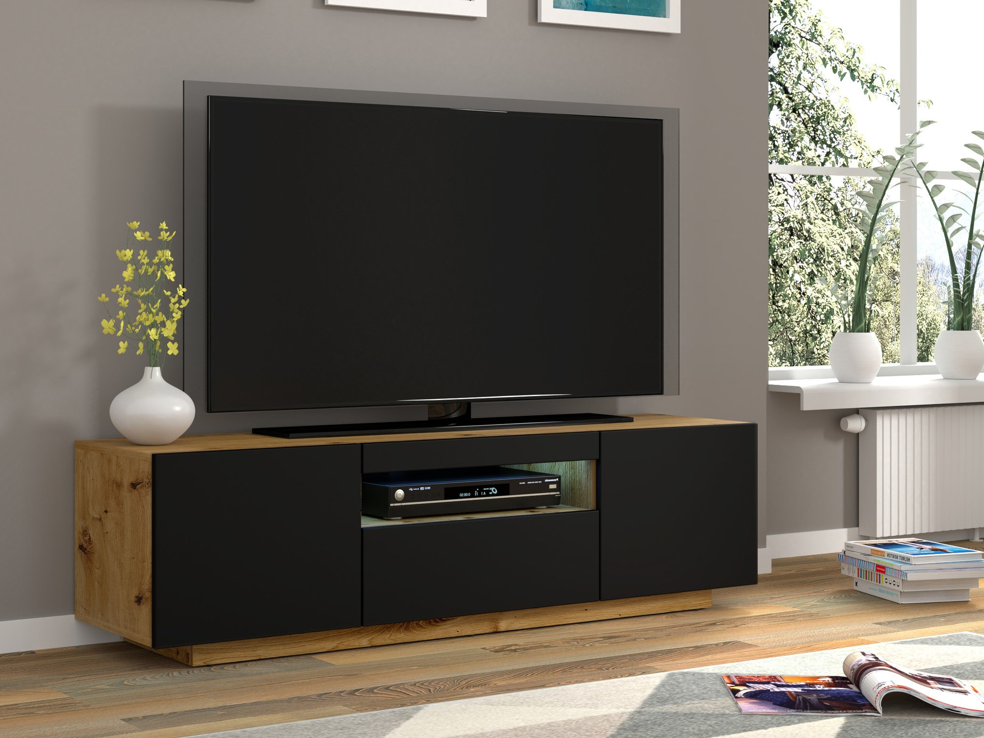 TV galds Morteo 103 (Artisan ozols + Melns)