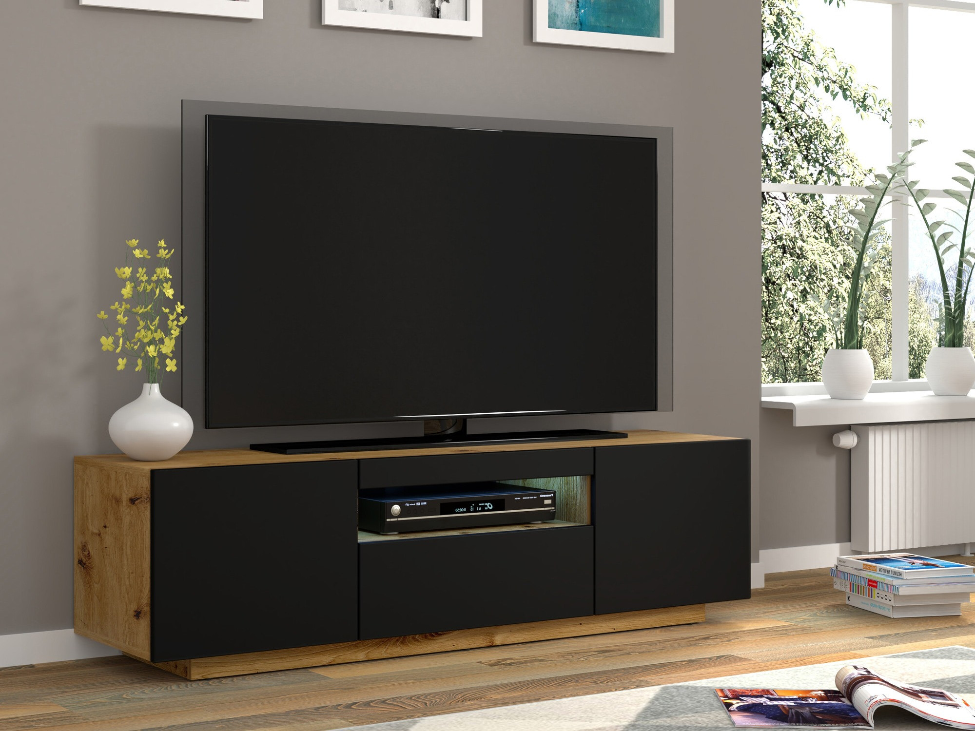 TV galds Morteo 103 (Artisan ozols + Melns)