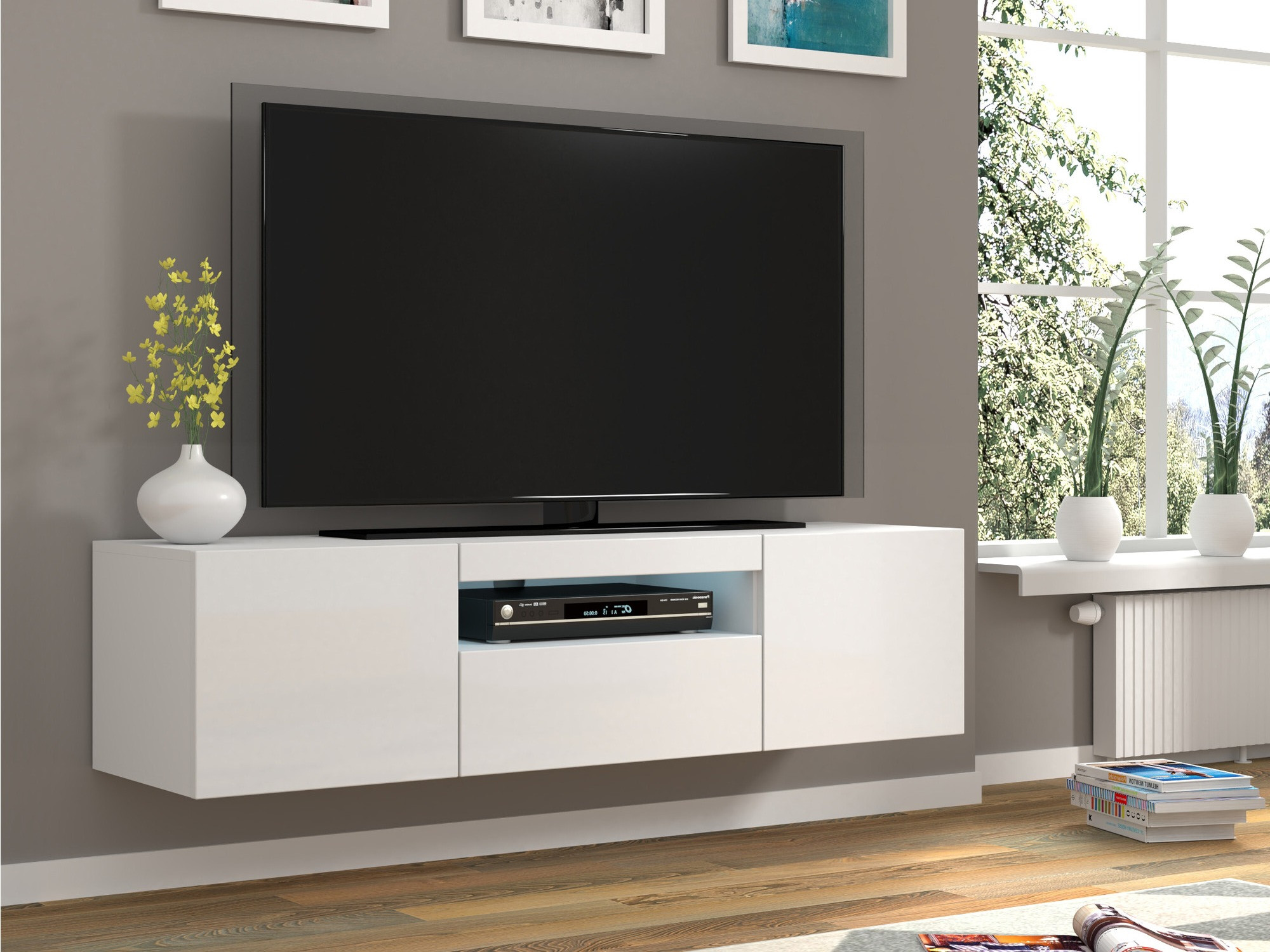 TV galds Morteo 103 (Balts + Glancēts balts)