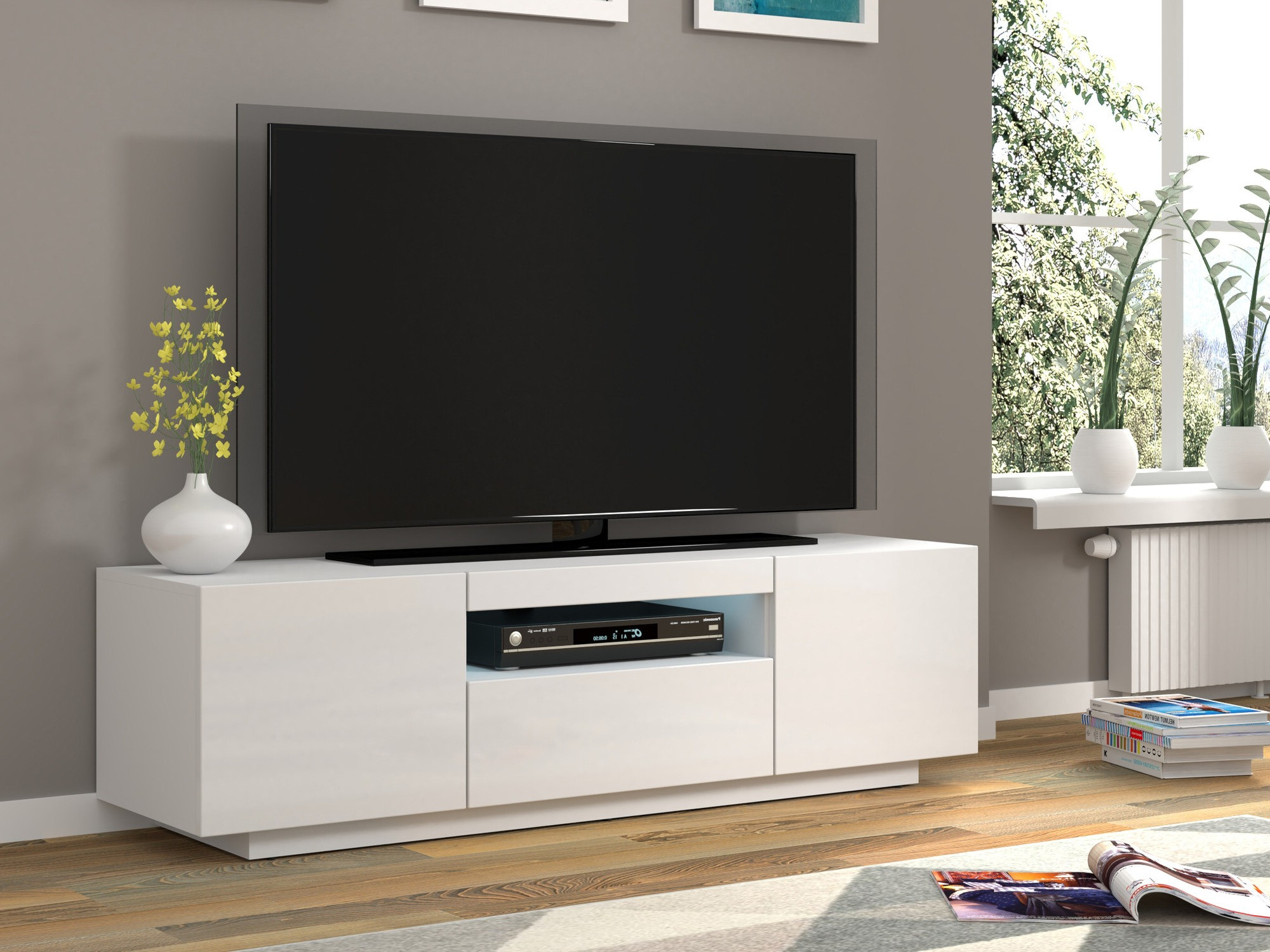 TV galds Morteo 103 (Balts + Glancēts balts)