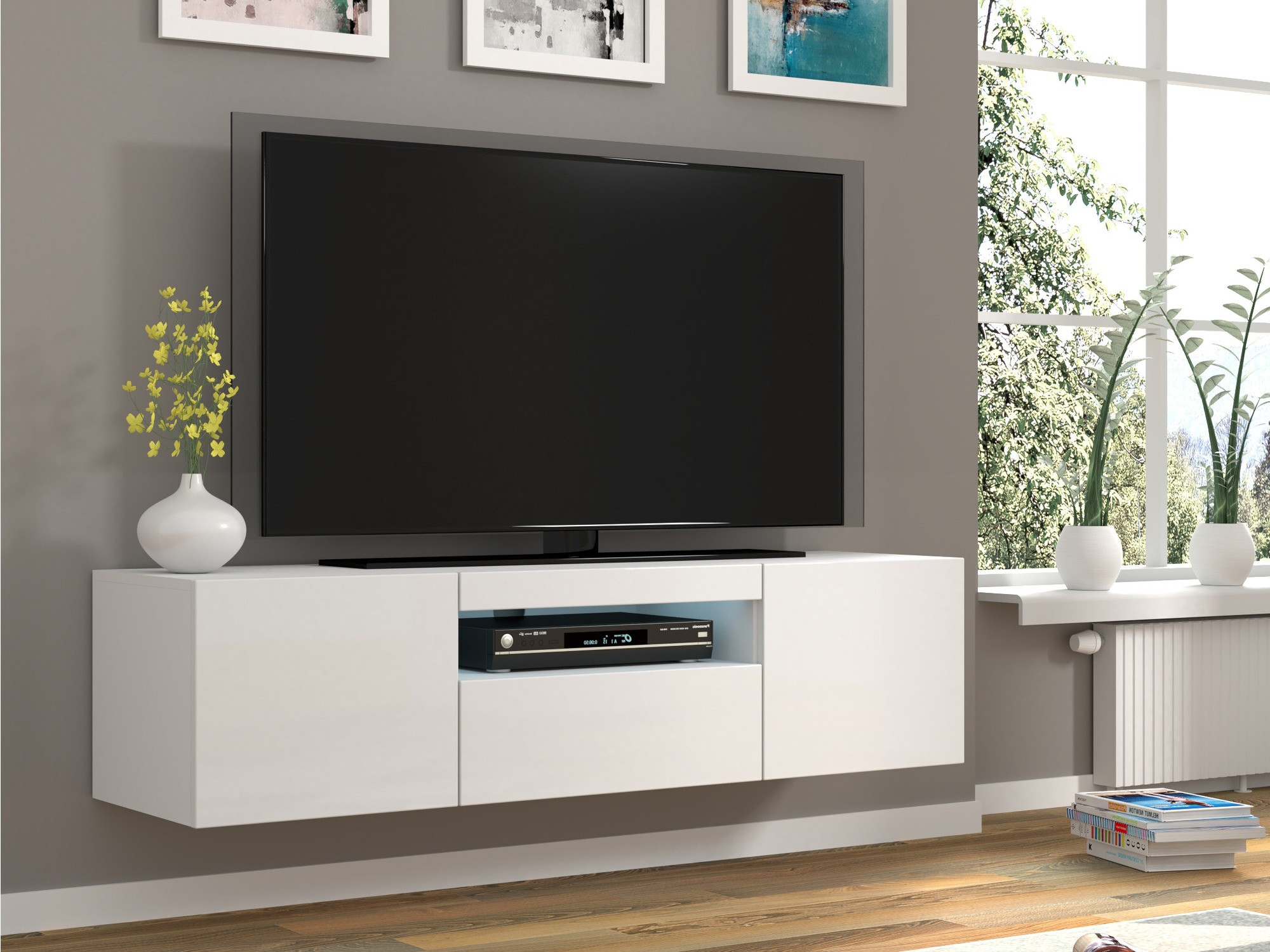 TV galds Morteo 103 (Balts + Glancēts balts)
