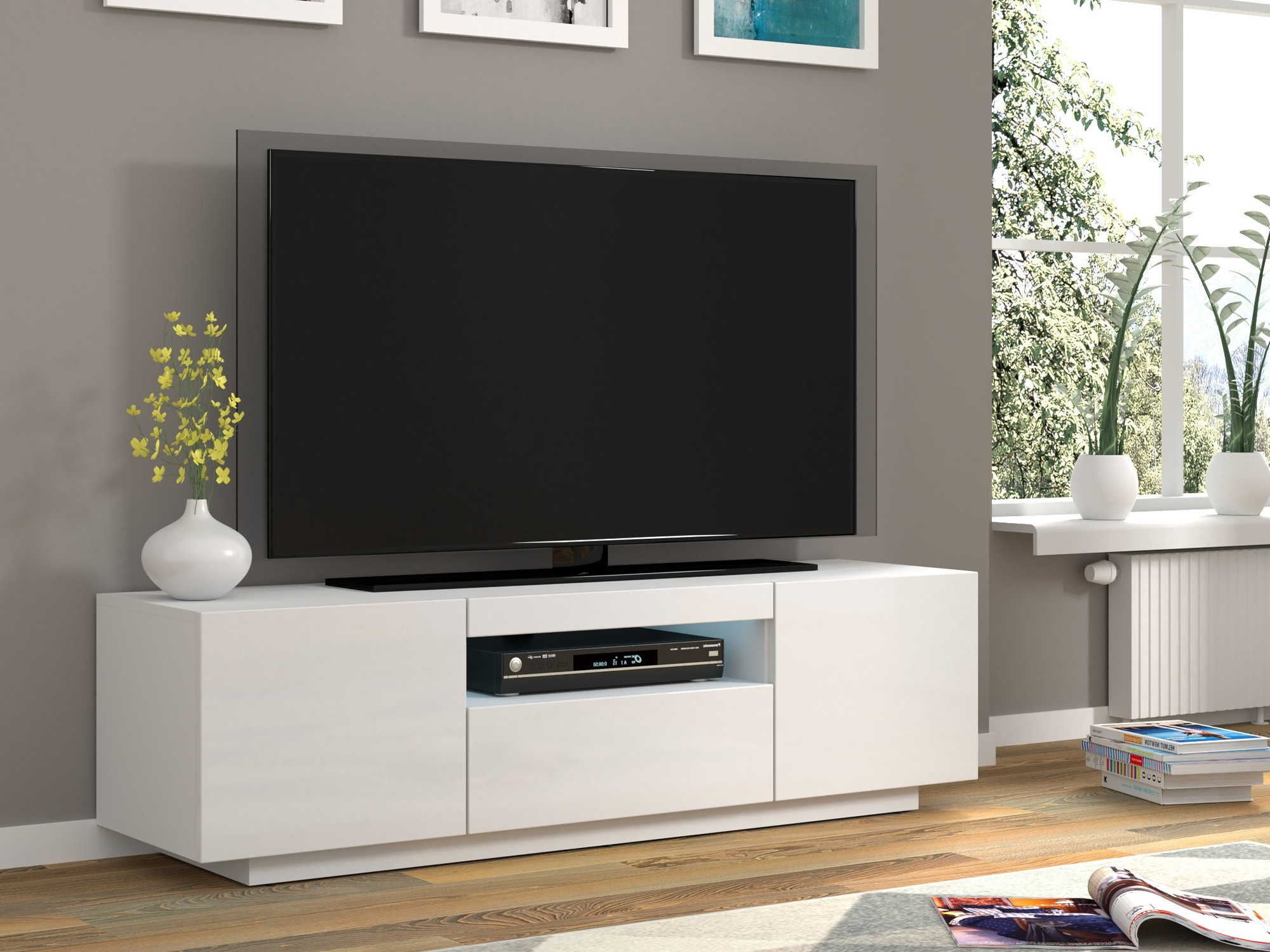 TV galds Morteo 103 (Balts + Glancēts balts)