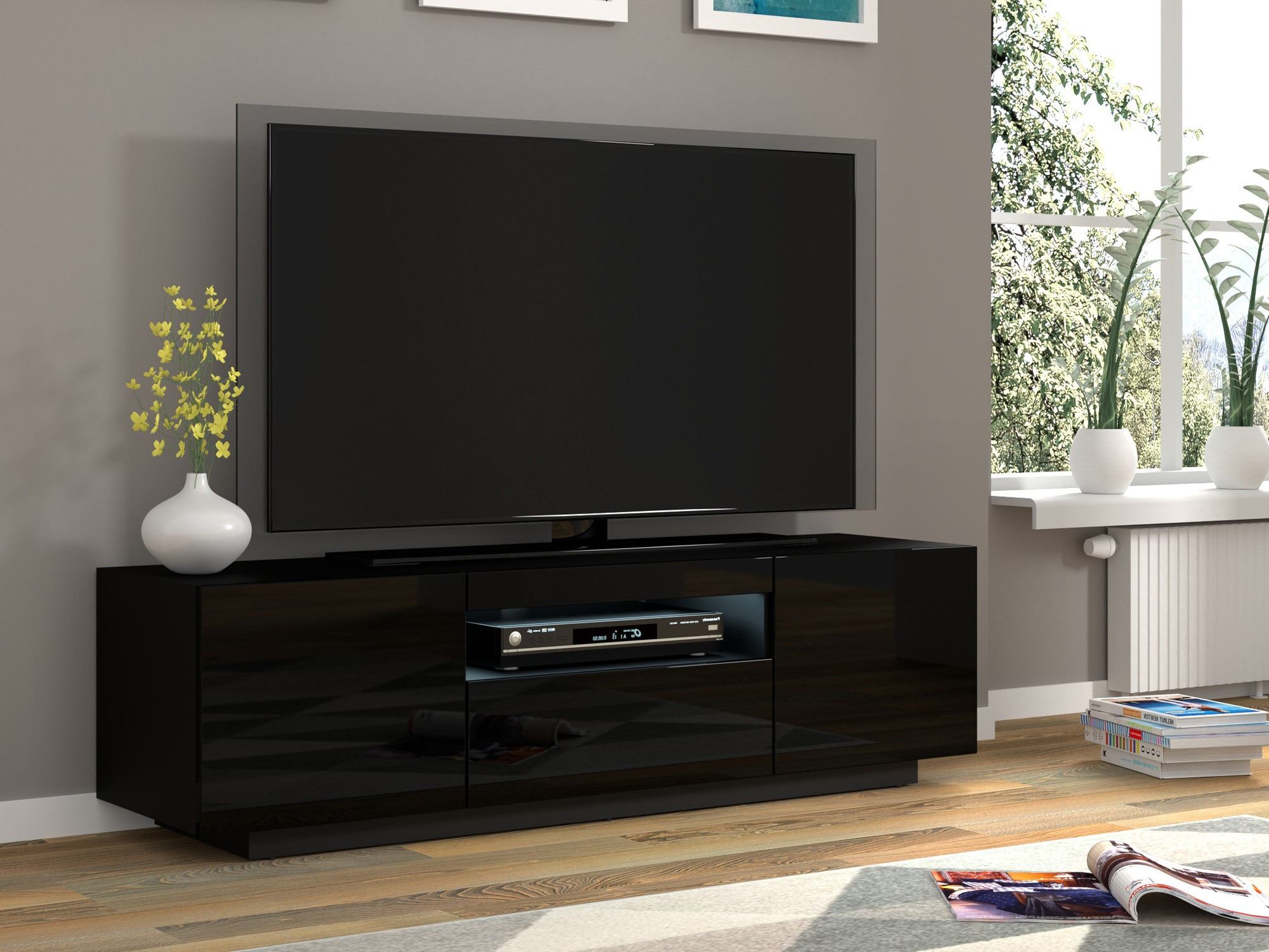 TV galds Morteo 103 (Melns + Glancēts melns)