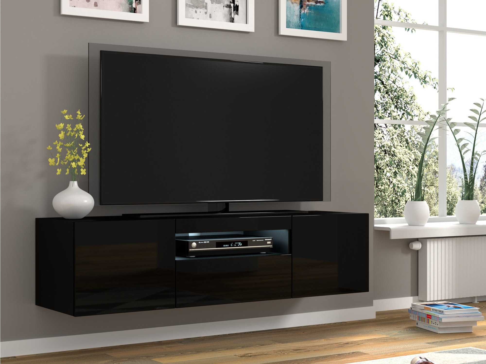TV galds Morteo 103 (Melns + Glancēts melns)