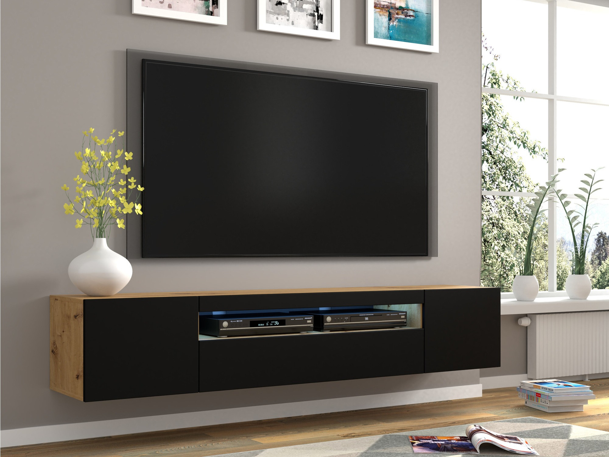 TV galds Morteo 104 (Artisan ozols + Melns)