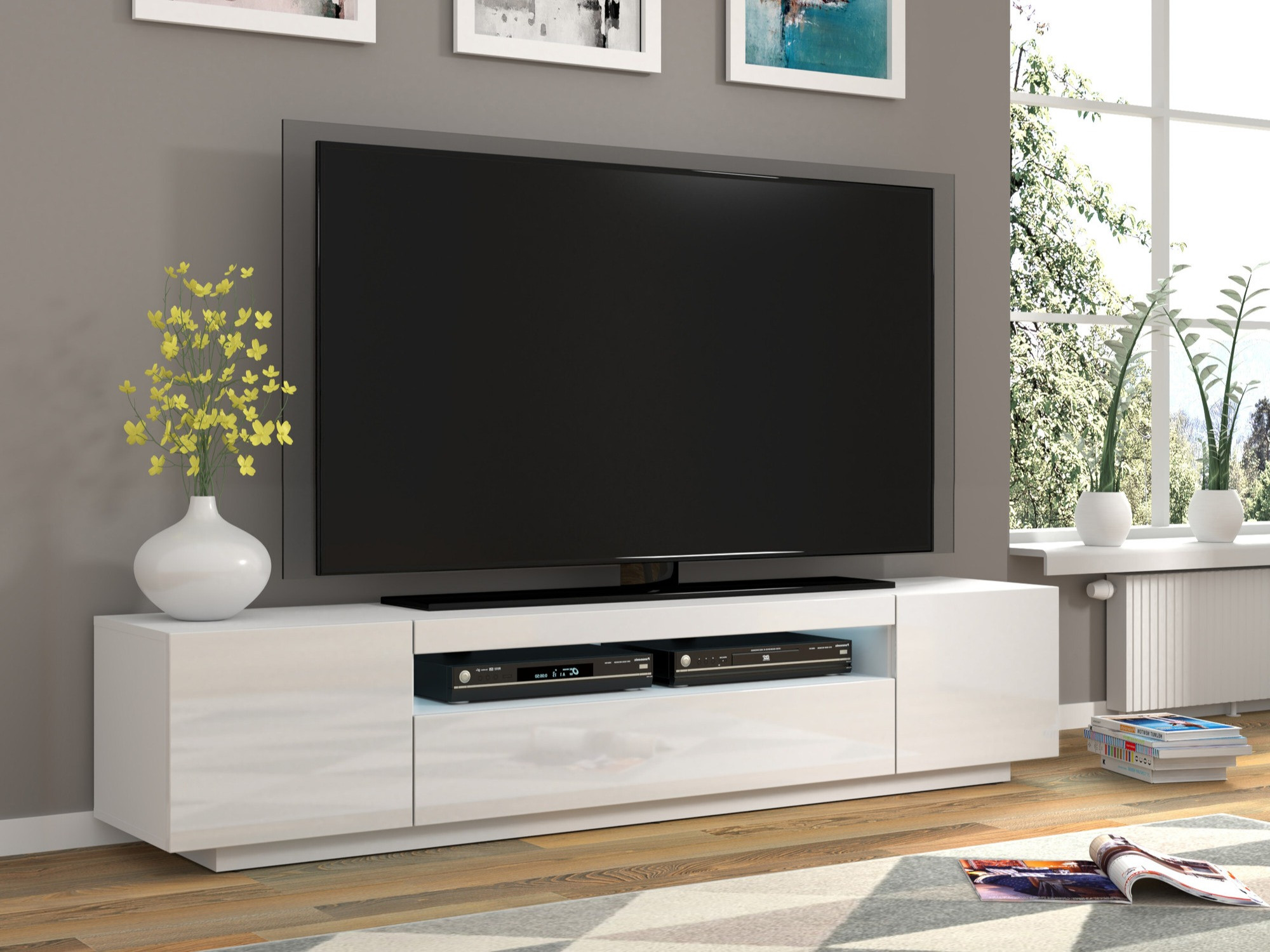 TV galds Morteo 104 (Balts + Glancēts balts)