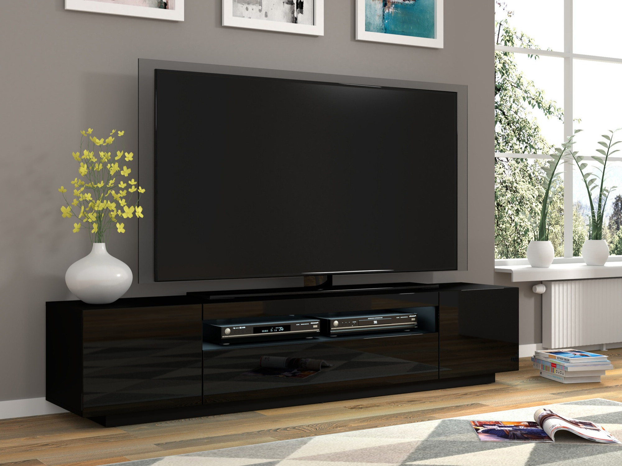 TV galds Morteo 104 (Melns + Glancēts melns)