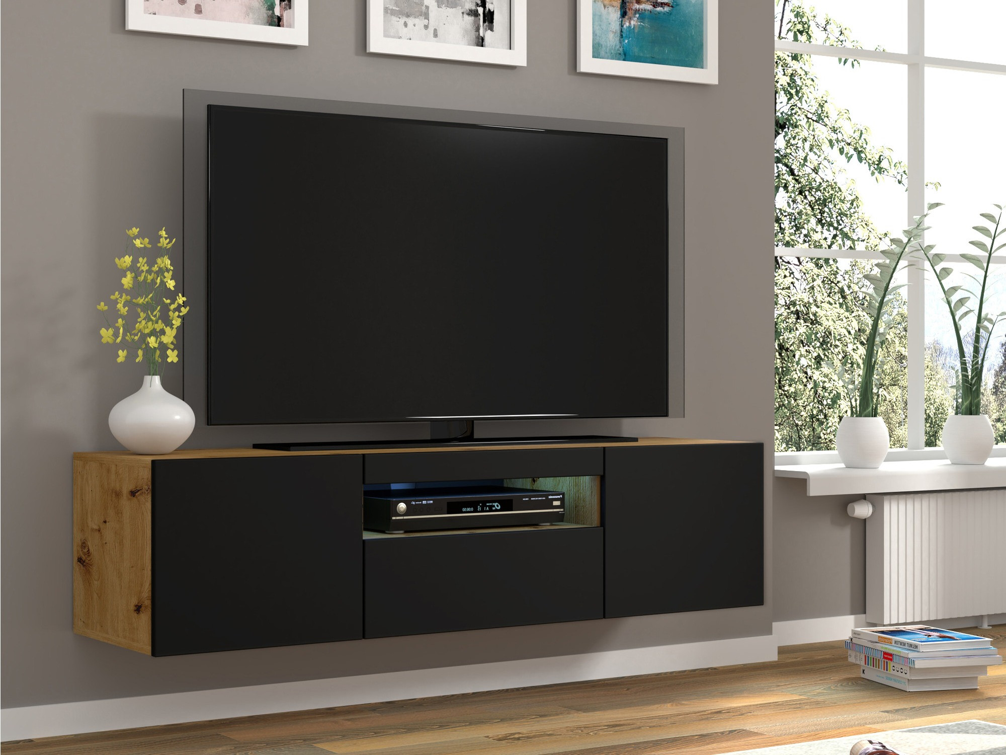 ТВ тумба Morteo 103 (Artisan дуб + Чёрный)