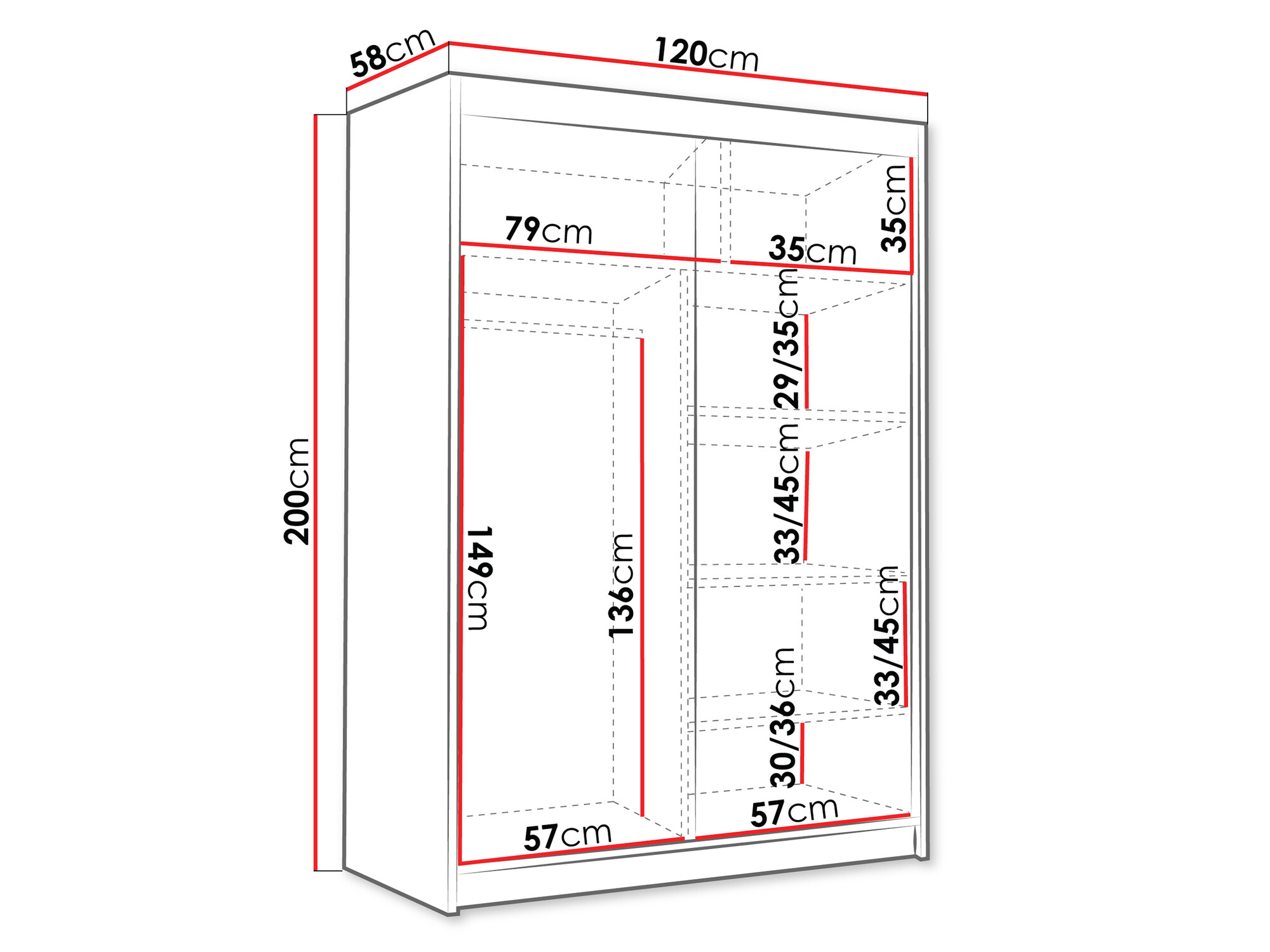 Skapis Closico 188 (Melns + Balts)
