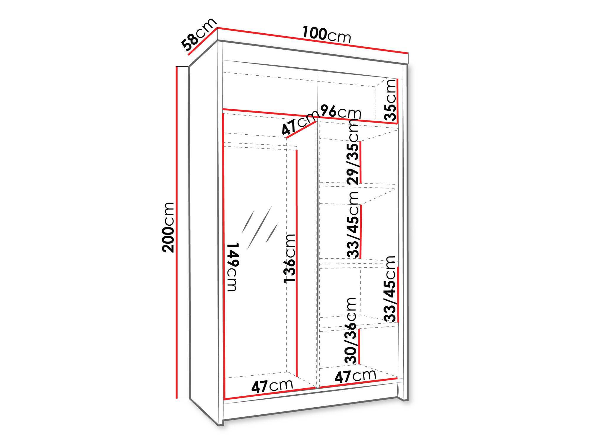 Skapis Closico 189 (Melns + Balts)