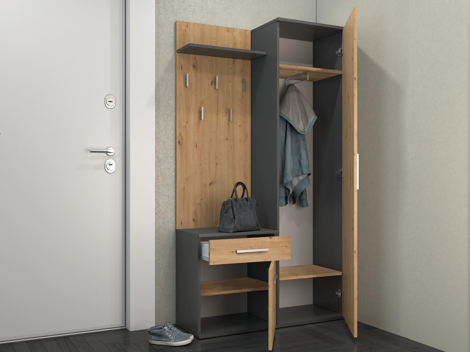 Прихожая Mandeville 126 (Artisan дуб + Антрацит)