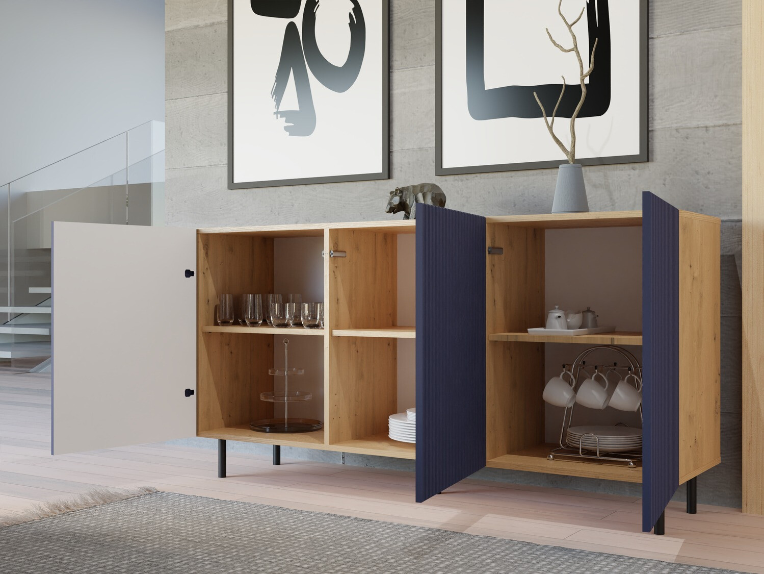 Шкафчик Romseru 102 (Синий + Artisan дуб)