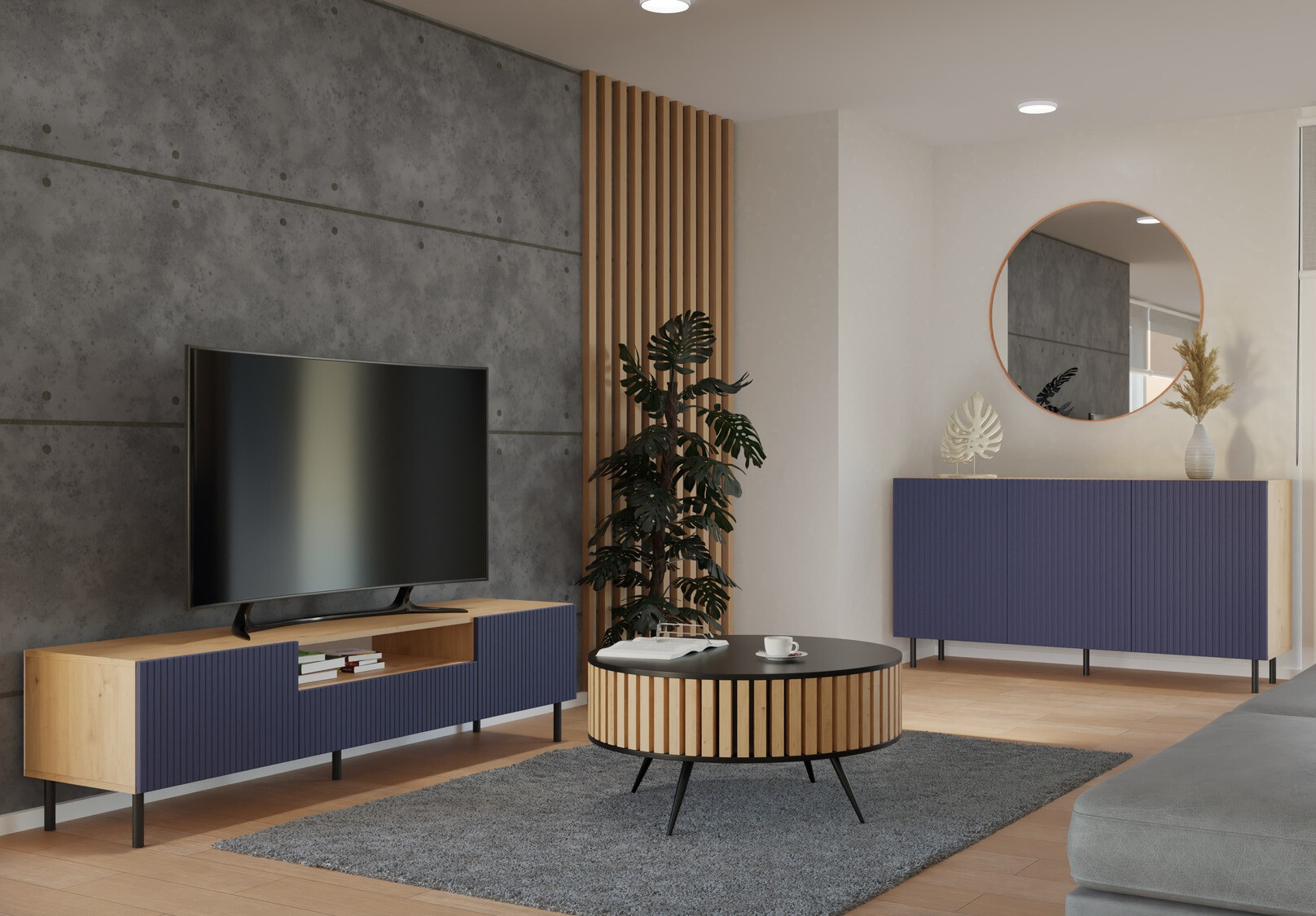 Шкафчик Romseru 102 (Синий + Artisan дуб)