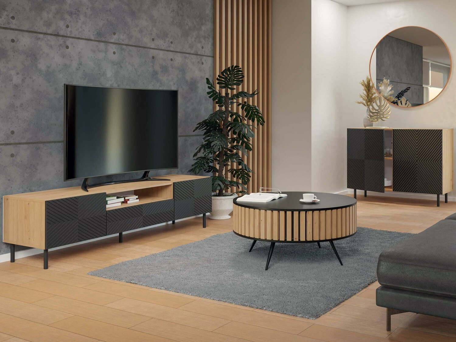 Skapis Romseru 101 (Melns + Artisan ozols)