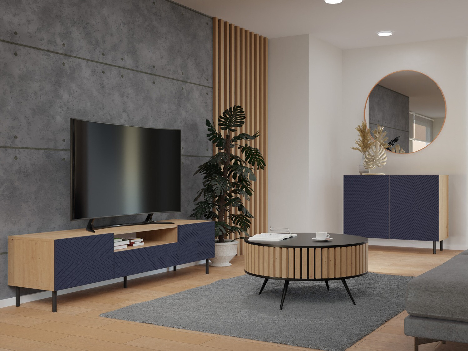 Skapis Romseru 101 (Zils + Artisan ozols)