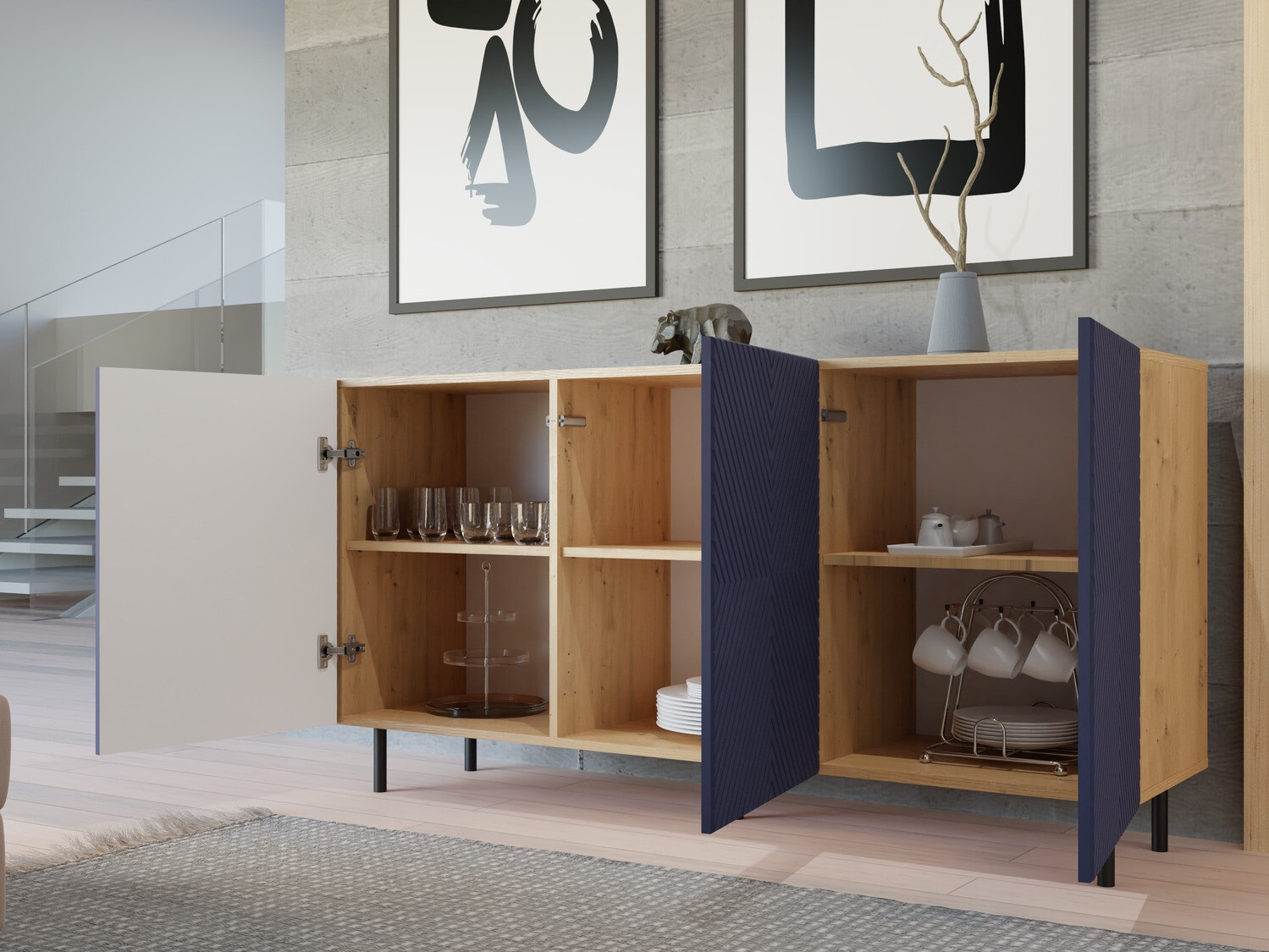 Skapis Romseru 103 (Zils + Artisan ozols)