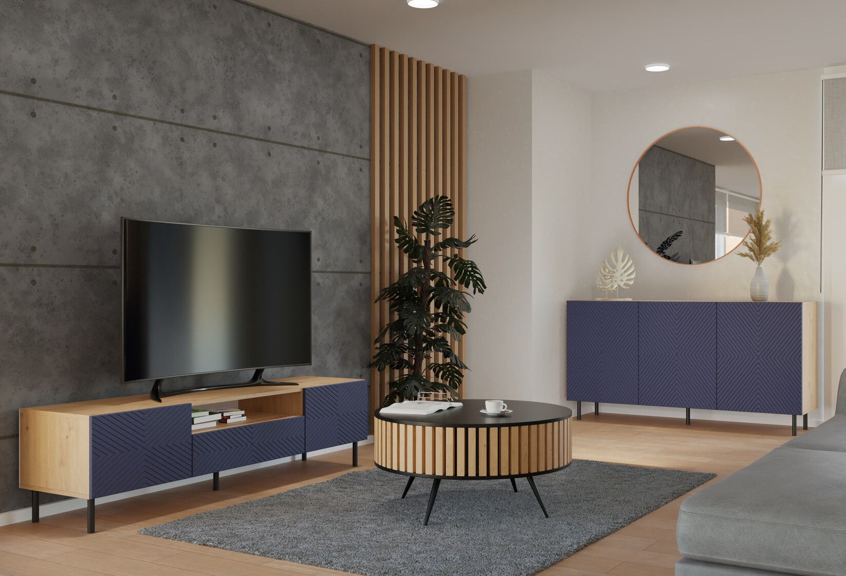 Skapis Romseru 103 (Zils + Artisan ozols)