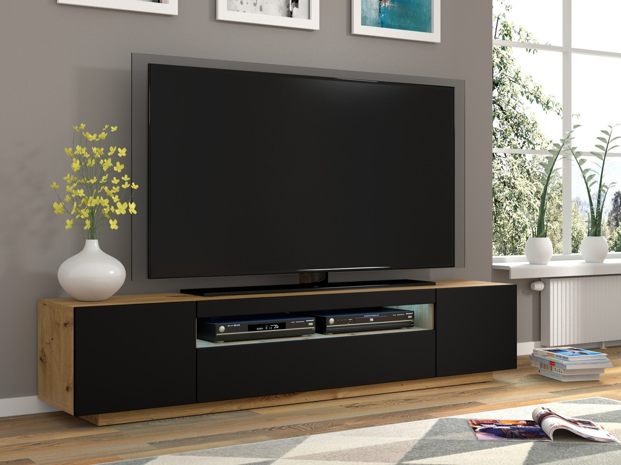 TV galds Morteo 104 (Artisan ozols + Melns)