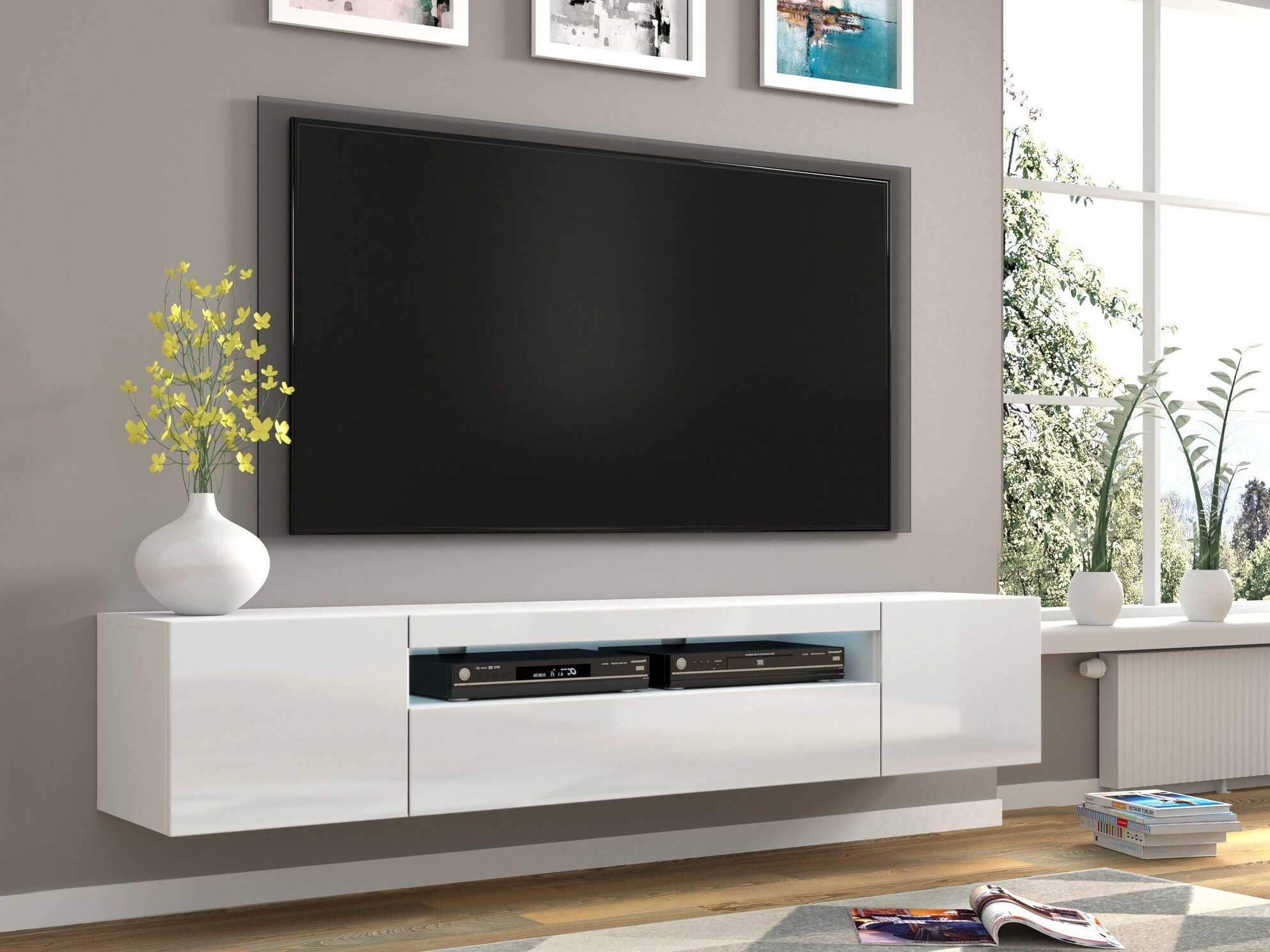 TV galds Morteo 104 (Balts + Glancēts balts)