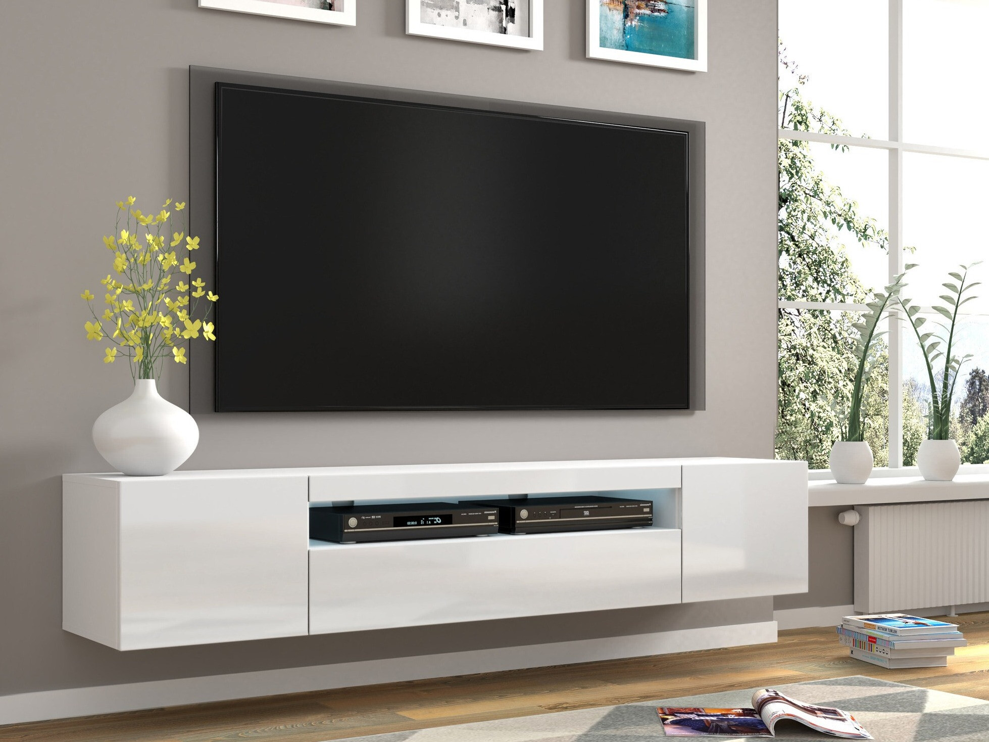 TV galds Morteo 104 (Balts + Glancēts balts)