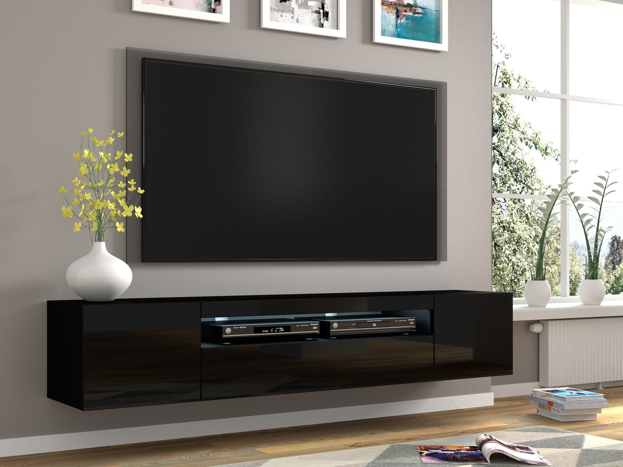 TV galds Morteo 104 (Melns + Glancēts melns)